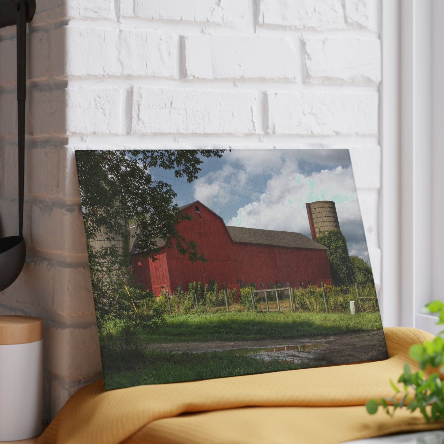 U R There Photography Metamora Road Red Rustic Farmhouse Tempered-Glass Cutting Board