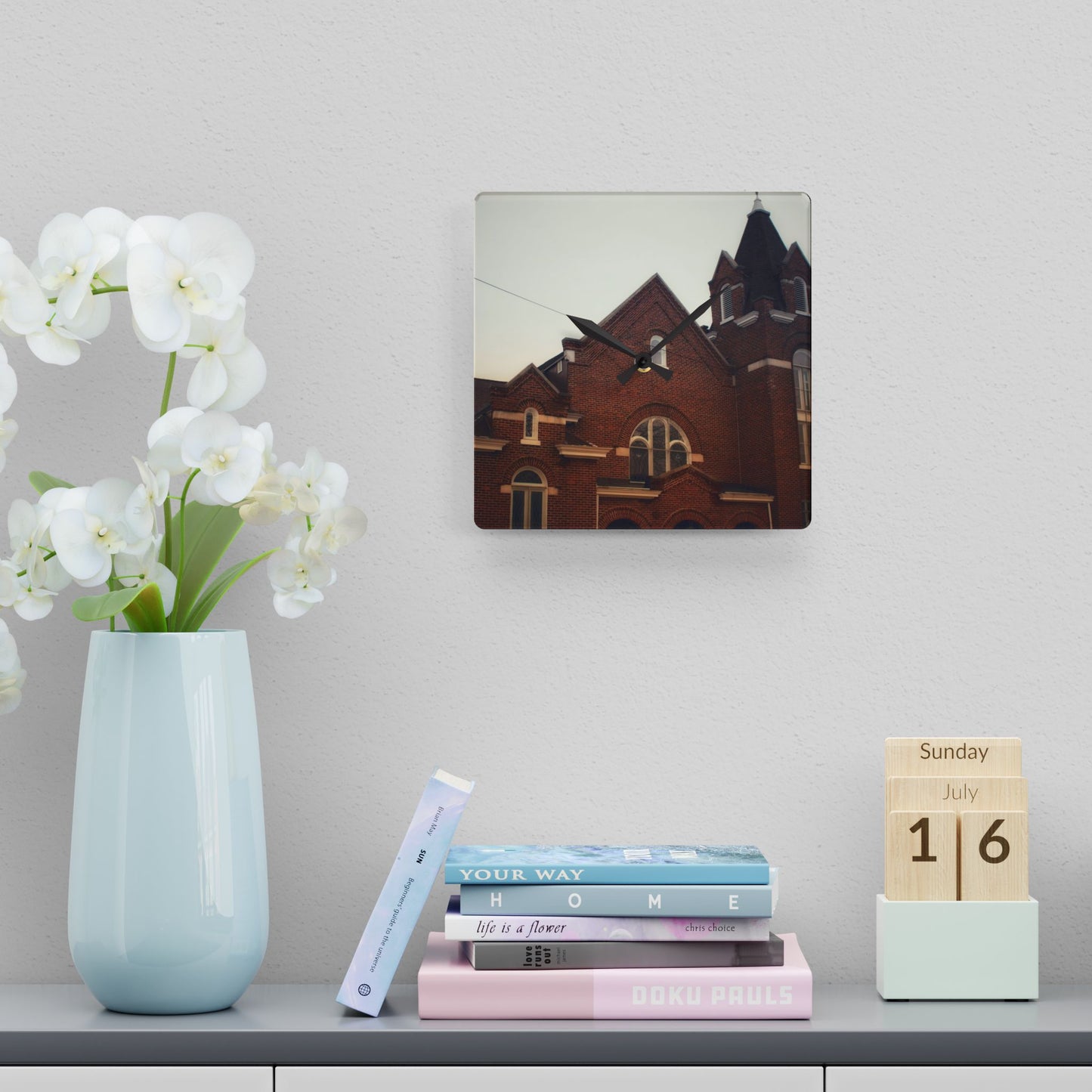 U R There Photography Brown City Methodist Church Rustic Farmhouse Acrylic Analog Wall Clock
