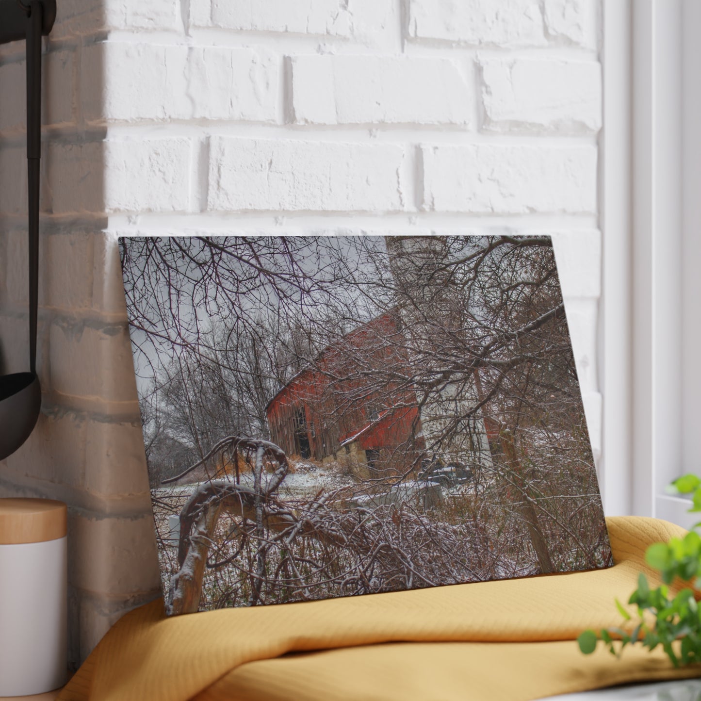 U R There Photography Sandhill Road Hidden Red I Rustic Farmhouse Tempered-Glass Cutting Board