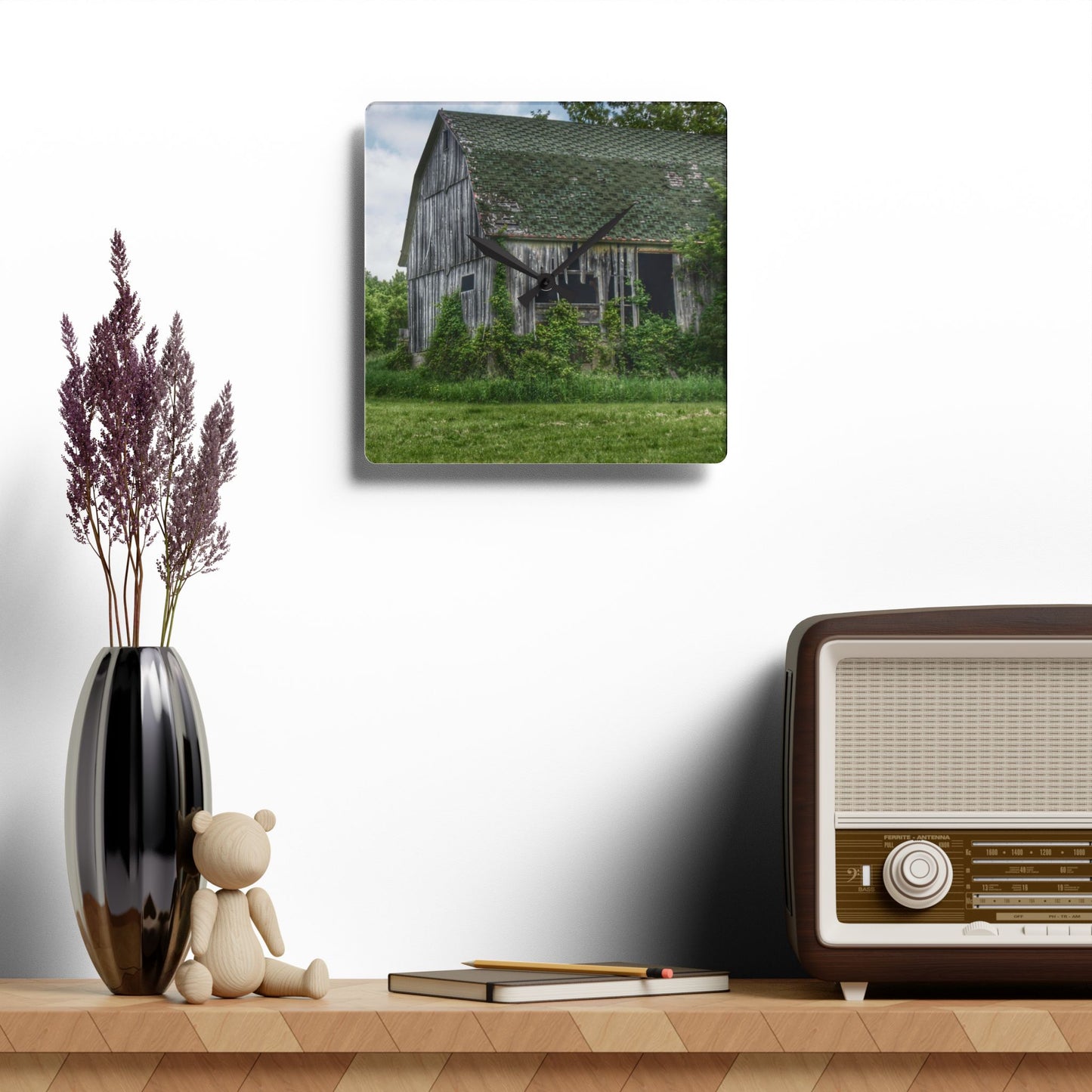 U R There Photography Hunters Creek Forgotten Grey Rustic Farmhouse Acrylic Analog Wall Clock