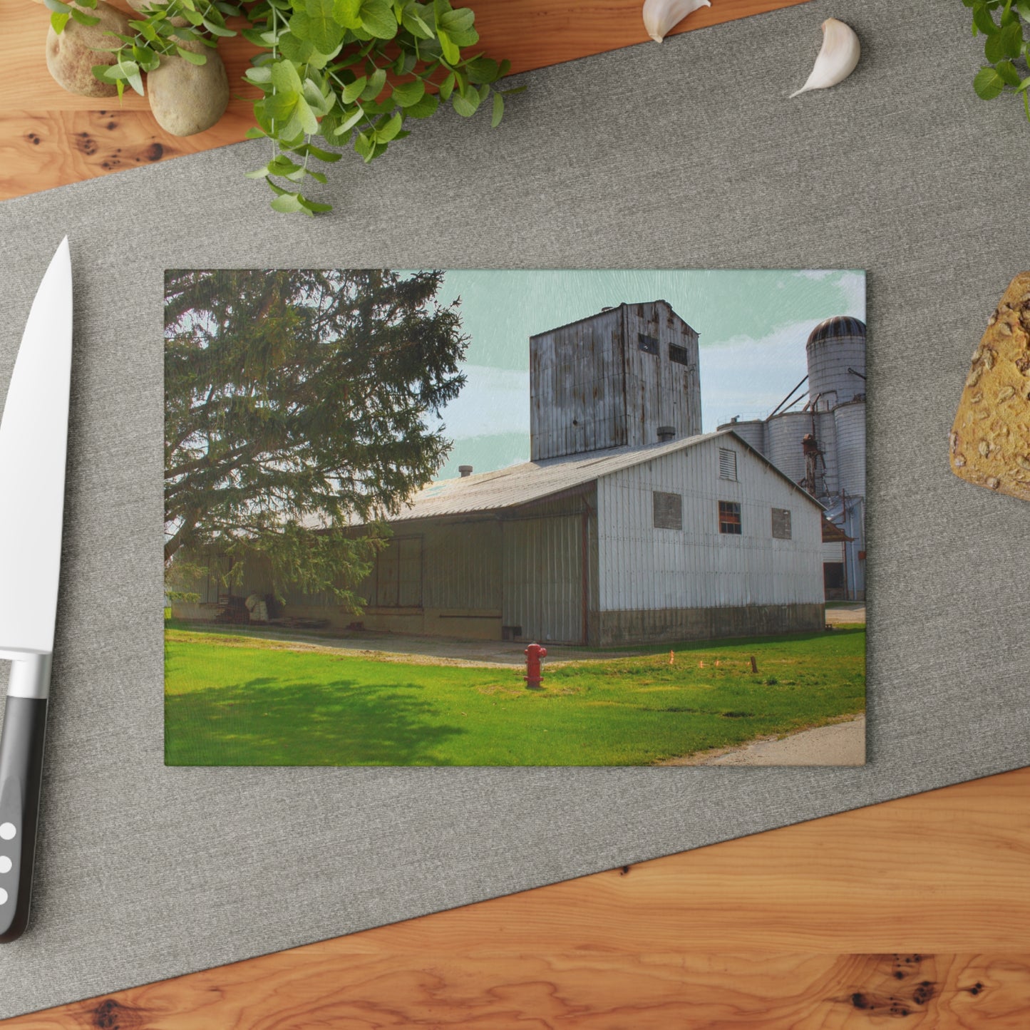U R There Photography Unionville Grainery Rustic Farmhouse Tempered-Glass Cutting Board
