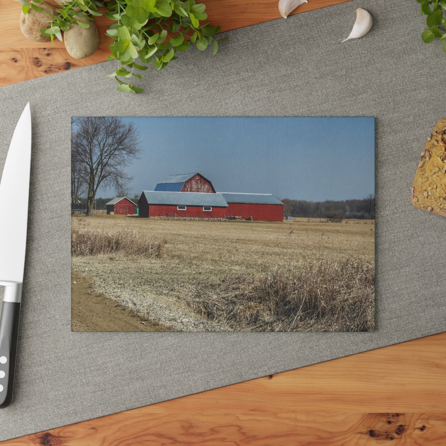 U R There Photography Romeo Plank Road Reds II Rustic Farmhouse Tempered-Glass Cutting Board