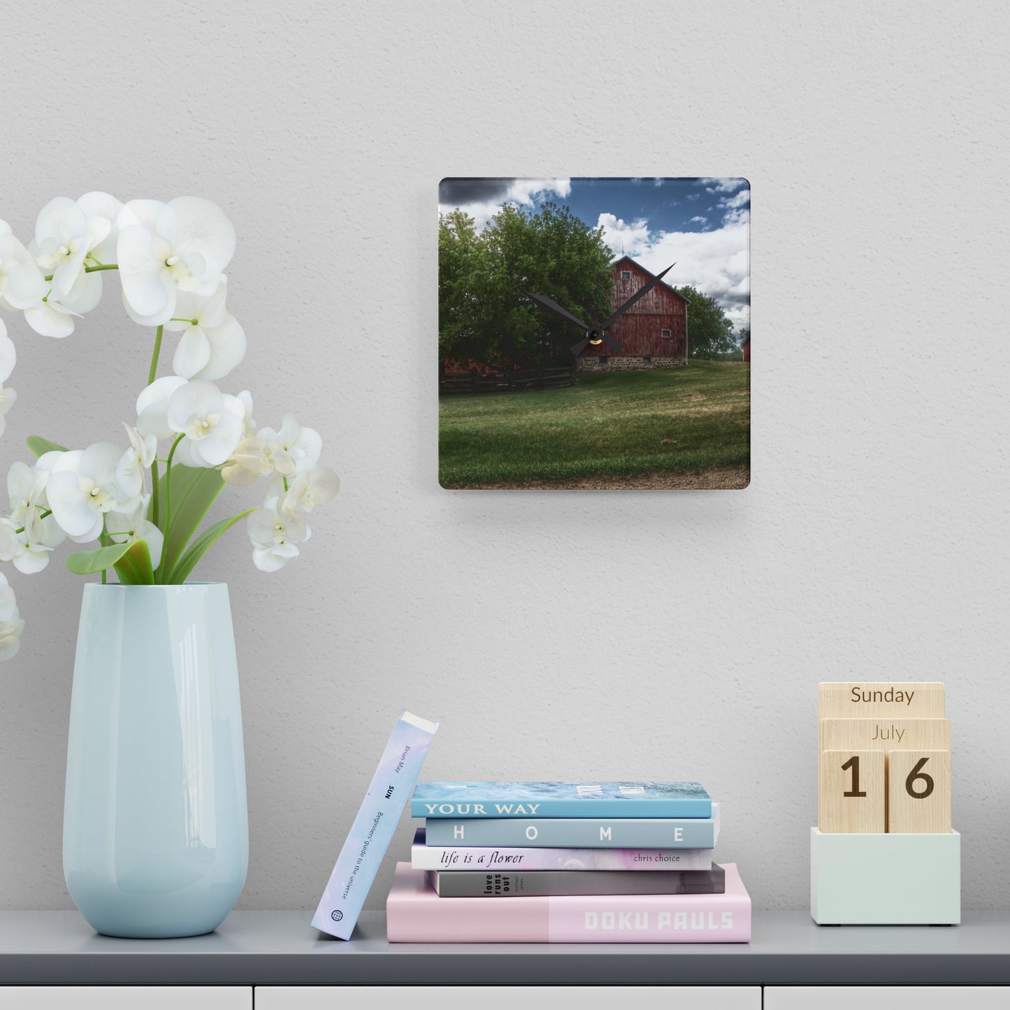 U R There Photography Five Lakes Red I Rustic Farmhouse Acrylic Analog Wall Clock 10.75'' × 10.75'' (Square)