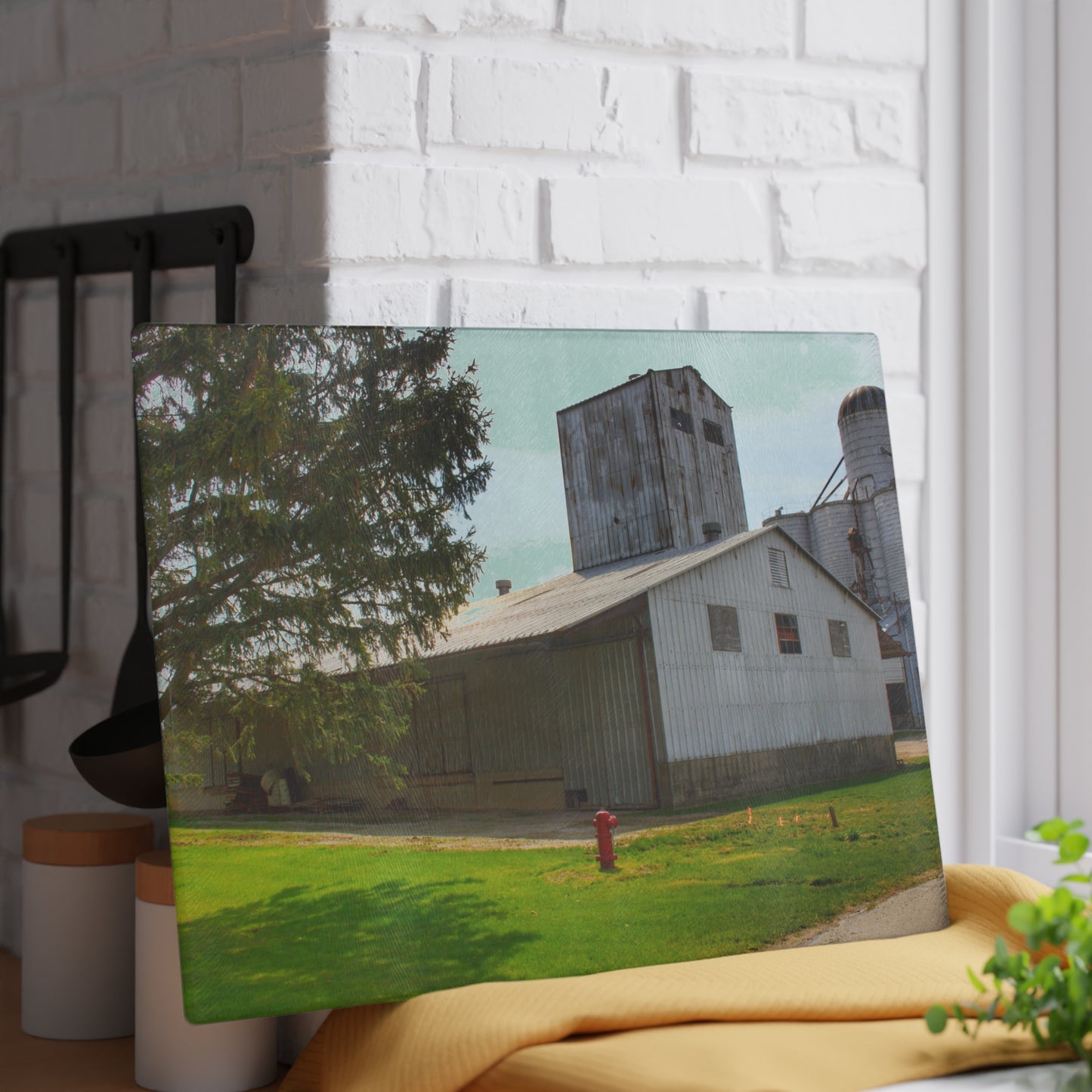 U R There Photography Unionville Grainery Rustic Farmhouse Tempered-Glass Cutting Board