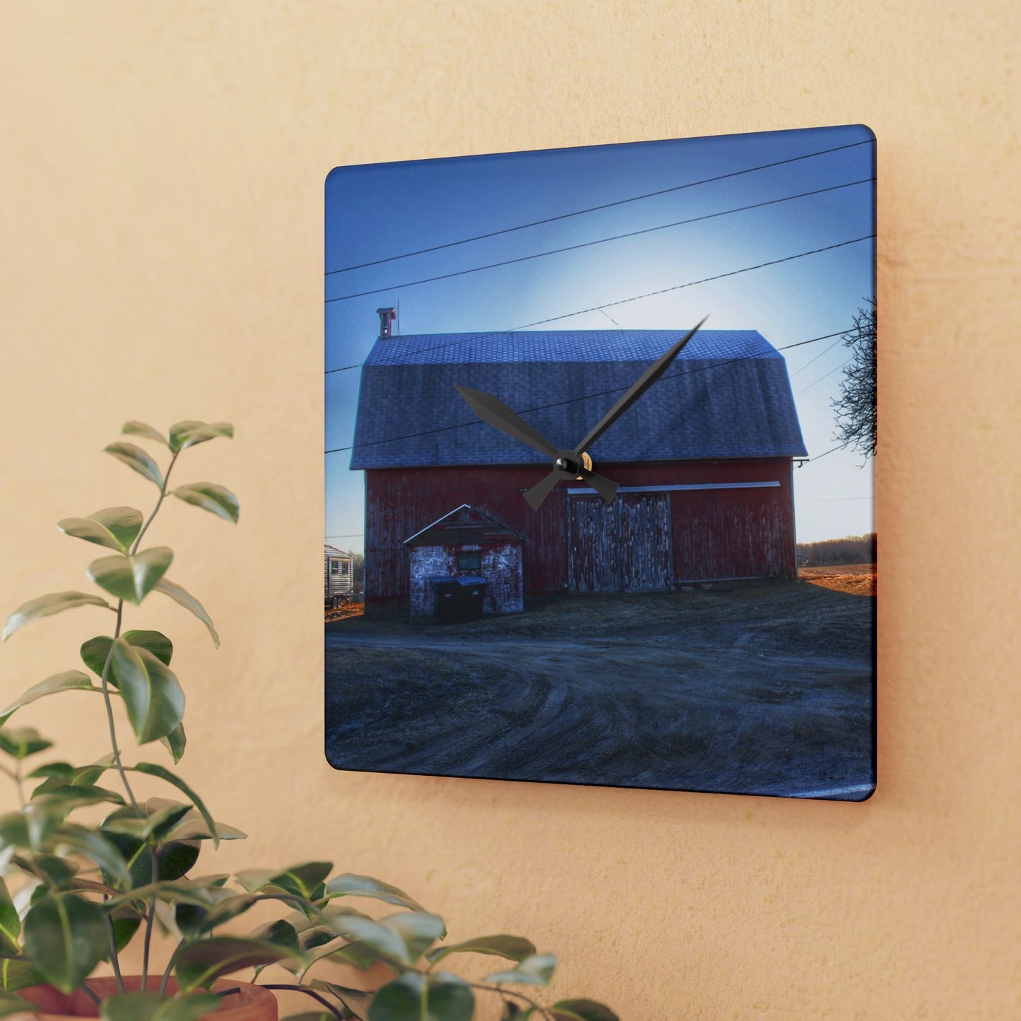 U R There Photography Rochester Red on a Spring Morning Rustic Farmhouse Acrylic Analog Wall Clock