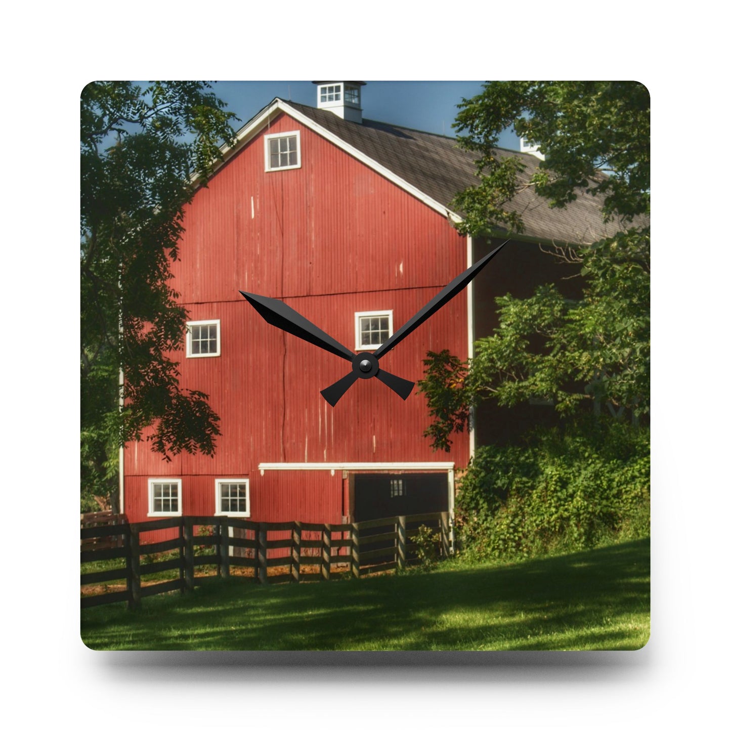U R There Photography Oxford Red Rustic Farmhouse Acrylic Analog Wall Clock