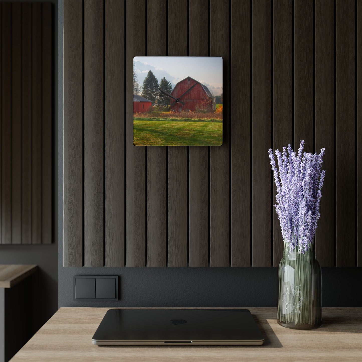 U R There Photography Invitational Drive Red Rustic Farmhouse Acrylic Analog Wall Clock
