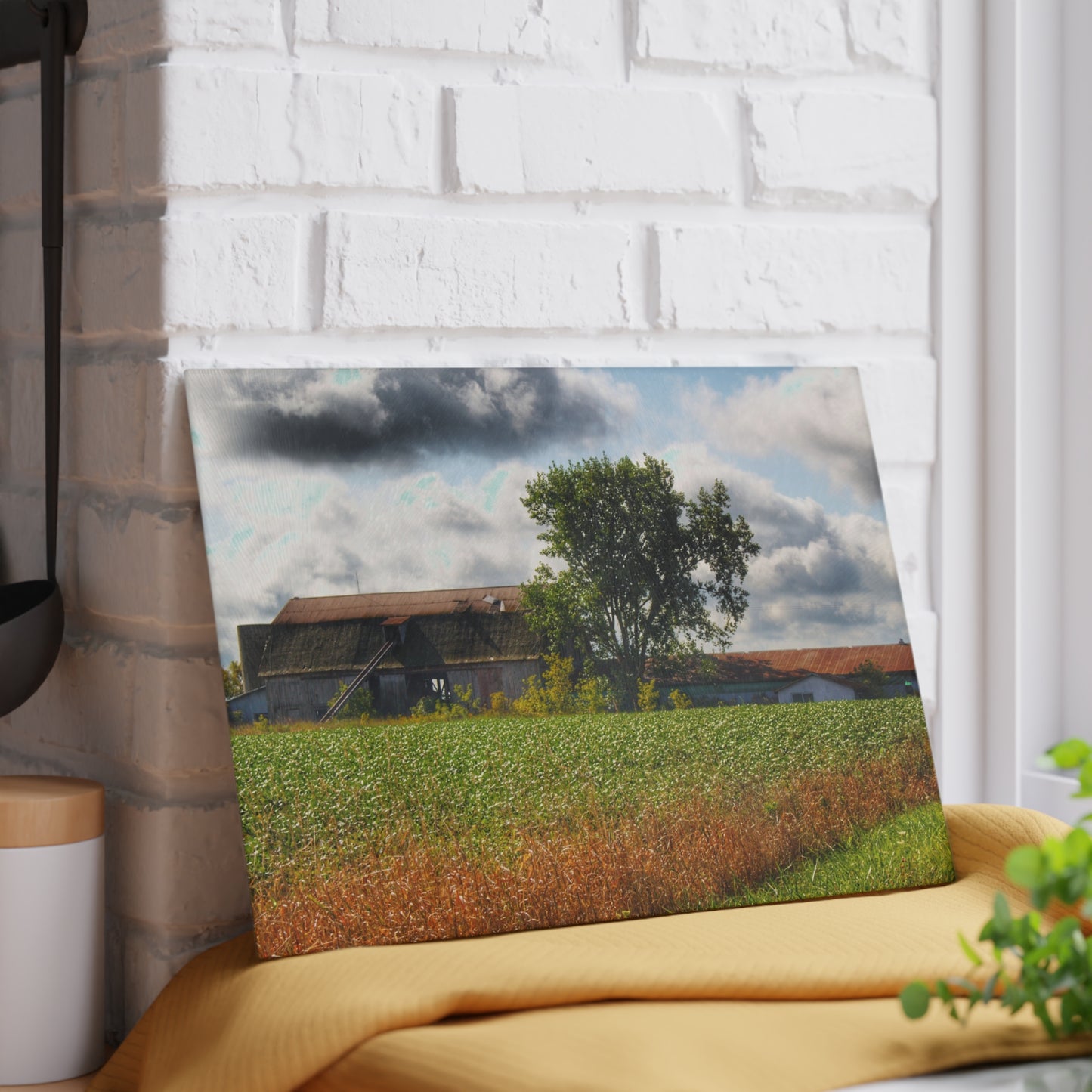 U R There Photography Silverwood Haybarn Rustic Farmhouse Tempered-Glass Cutting Board