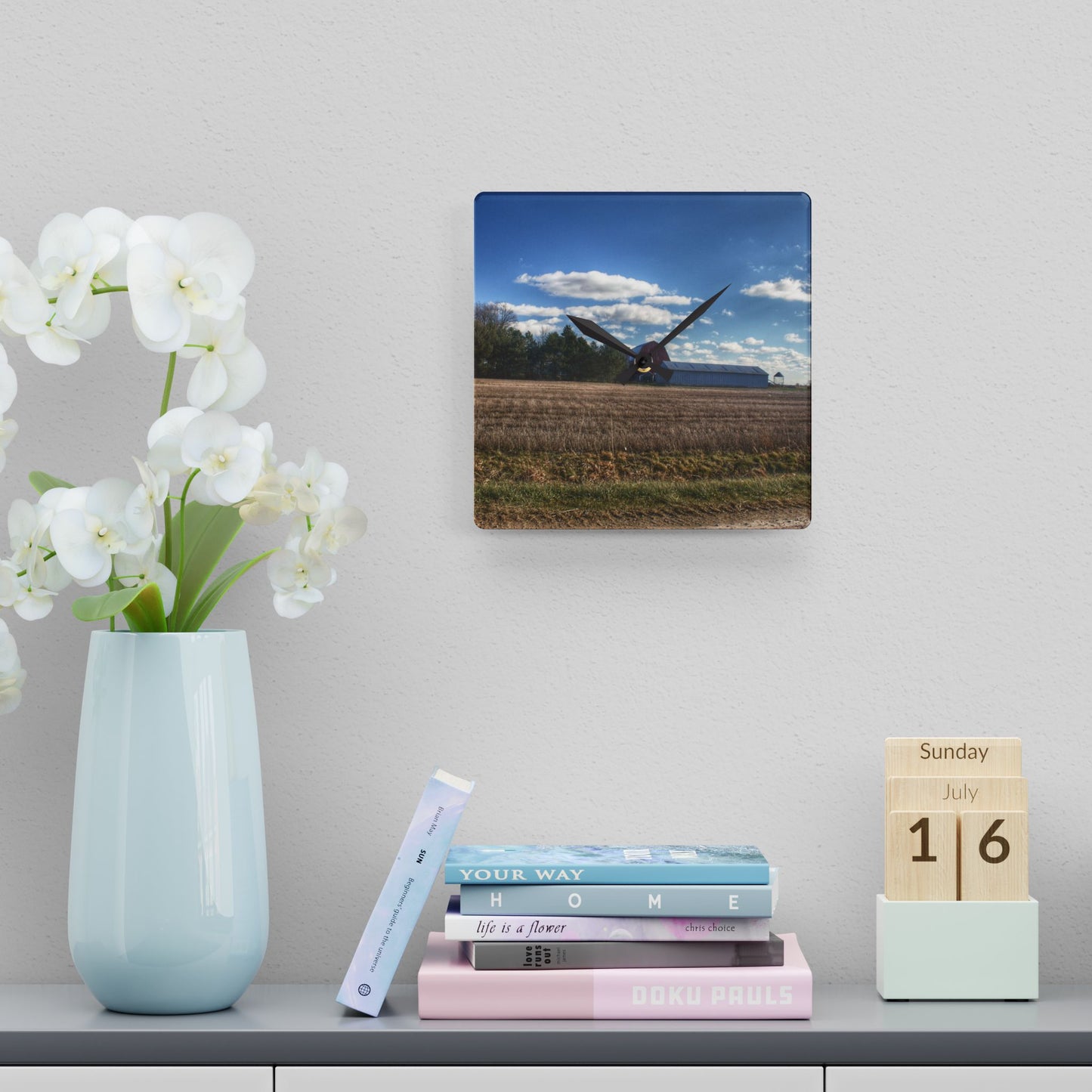 U R There Photography Isles Road Red Rustic Farmhouse Acrylic Analog Wall Clock