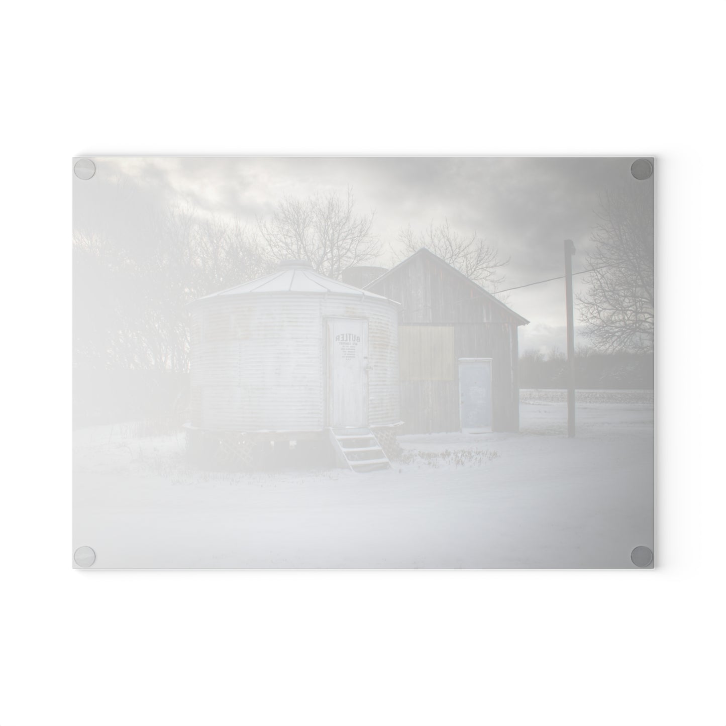 U R There Photography Vassar Silo and Shack Rustic Farmhouse Tempered-Glass Cutting Board