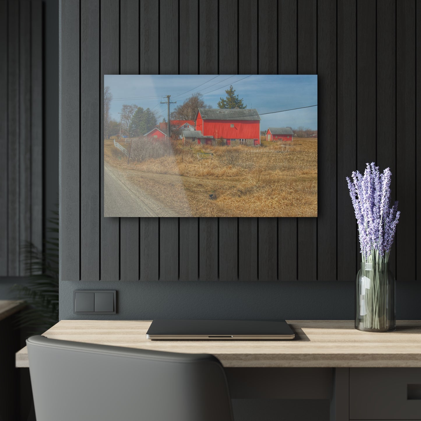 U R There Photography West Brown Road Red Rustic Farmhouse Acrylic Wall Print