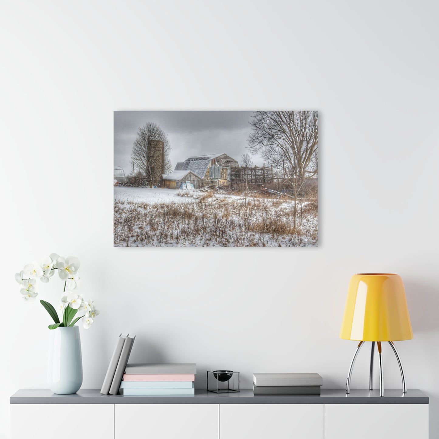 U R There Photography Vermilya Grey and Silo Rustic Farmhouse Acrylic Wall Print