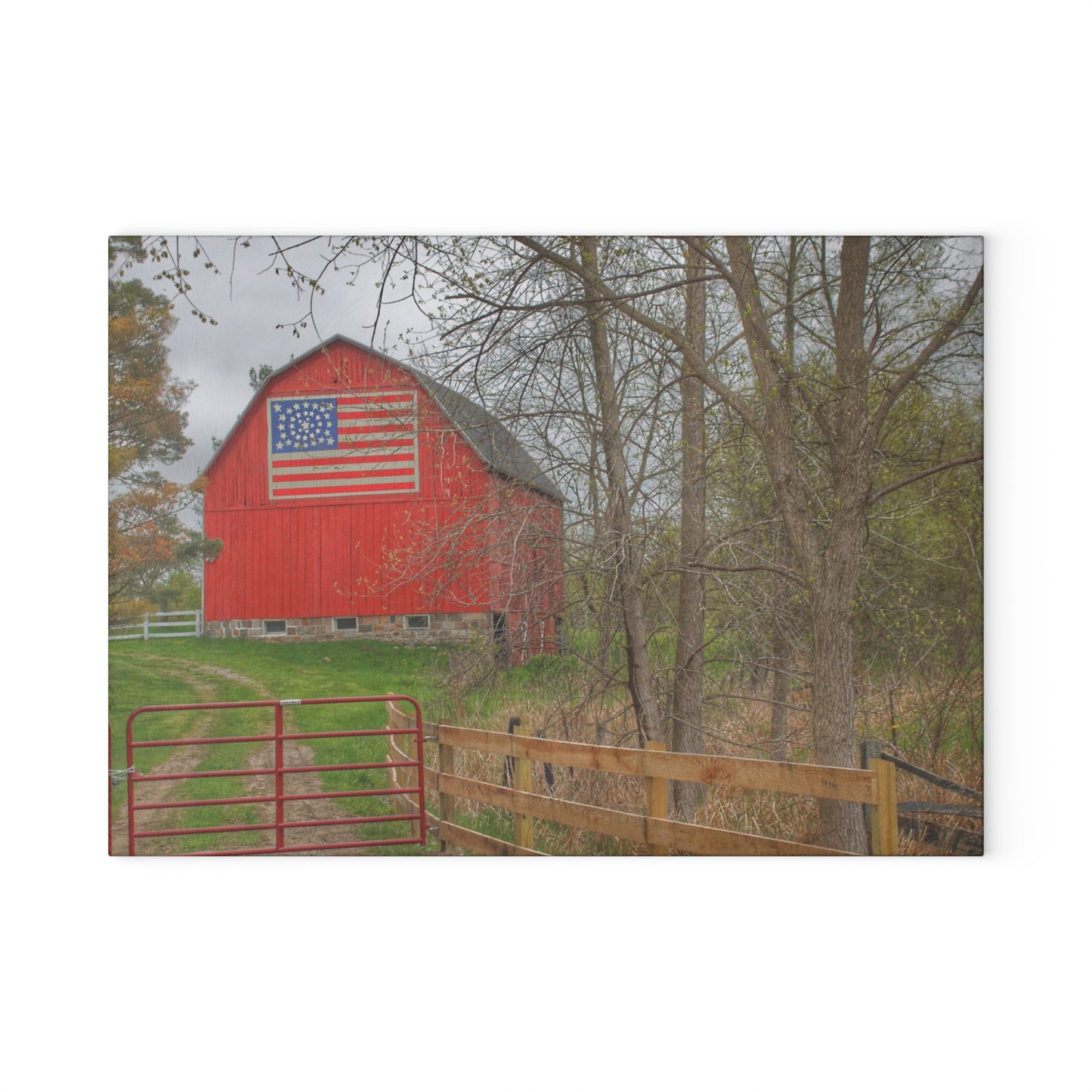U R There Photography Patriot Red Rustic Farmhouse Tempered-Glass Cutting Board
