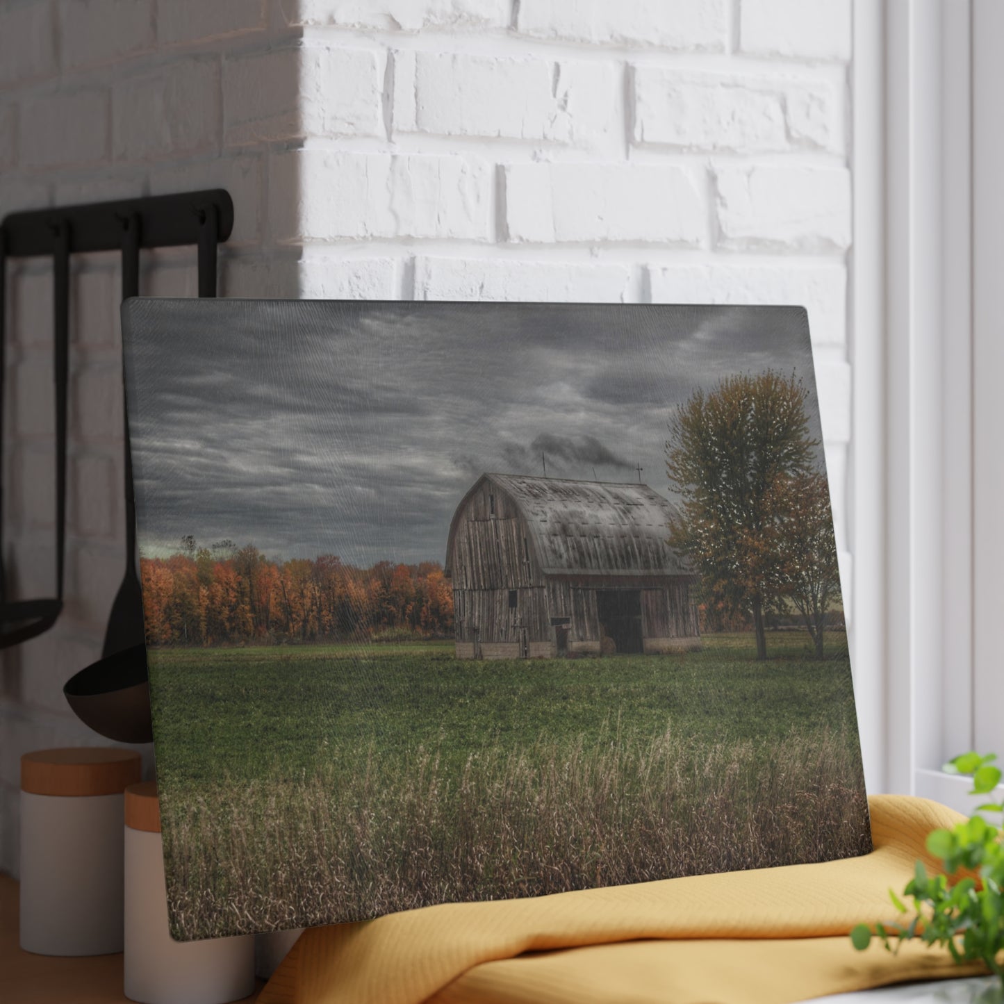 U R There Photography Bray Road Grey in the Fall Rustic Farmhouse Tempered-Glass Cutting Board