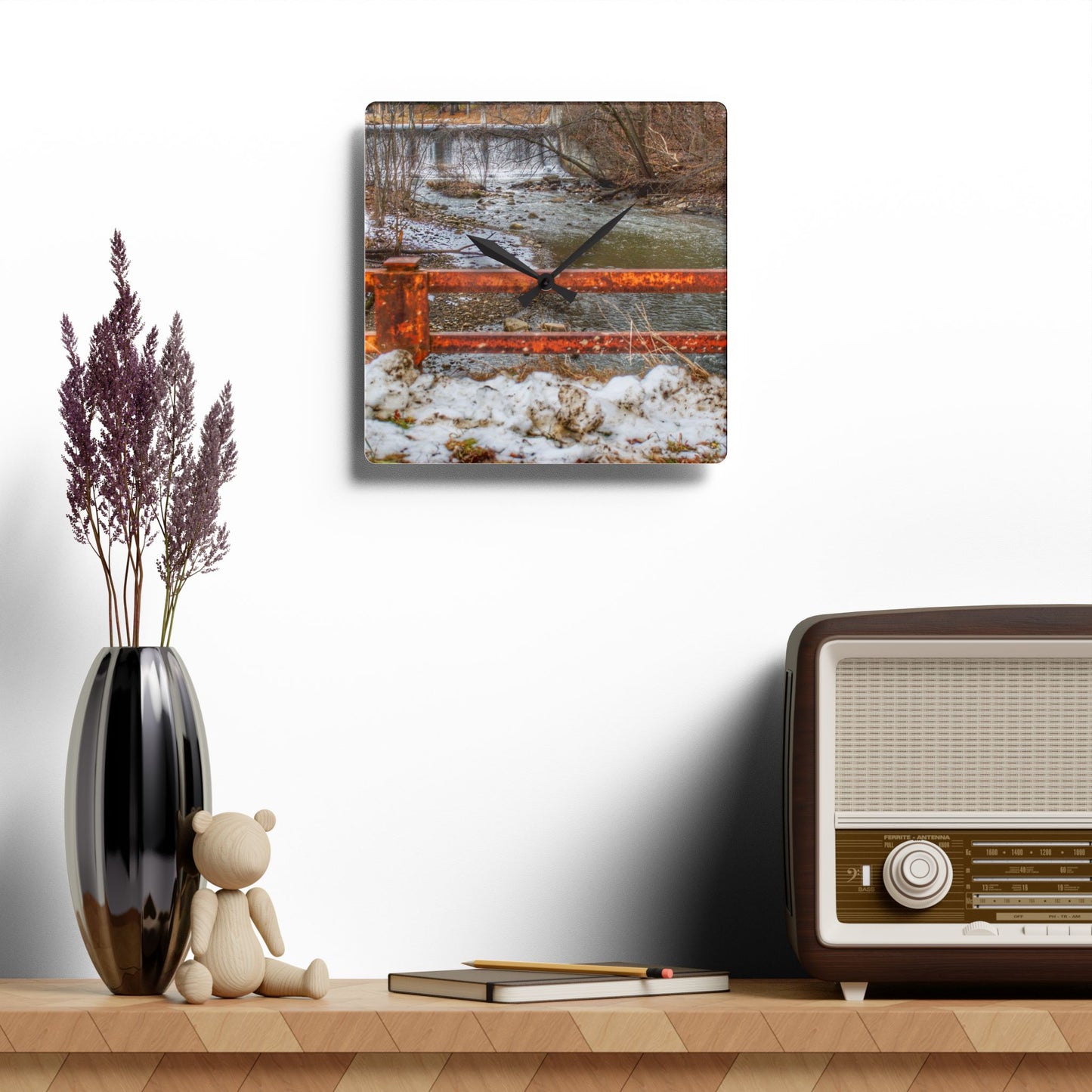U R There Photography Piersonville Road Dam Rustic Farmhouse Acrylic Analog Wall Clock