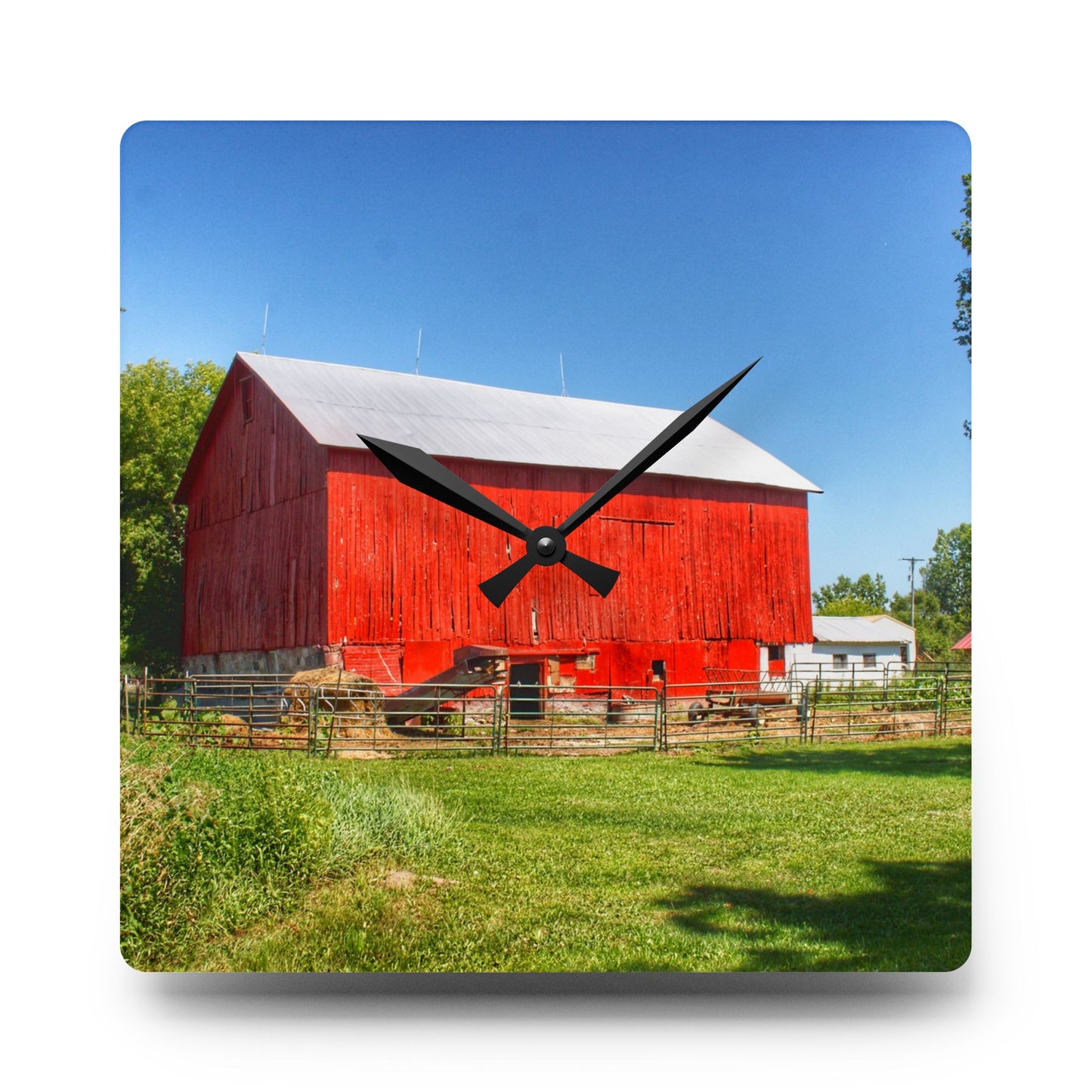 U R There Photography Harris Road Red Rustic Farmhouse Acrylic Analog Wall Clock