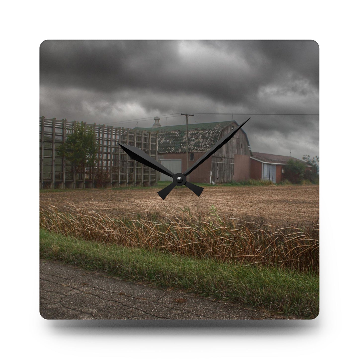 U R There Photography Weaver Road Brown Rustic Farmhouse Acrylic Analog Wall Clock