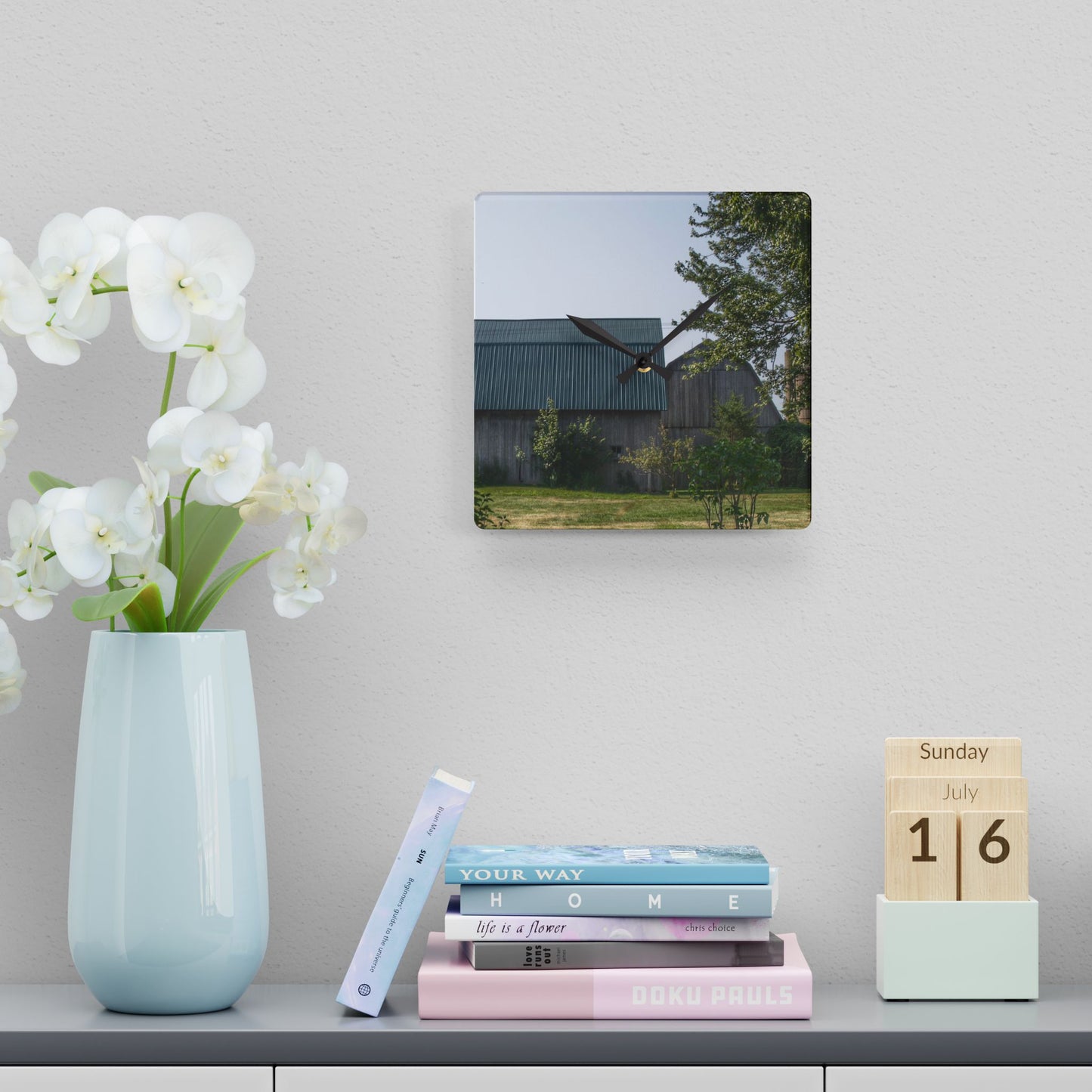 U R There Photography Bordman Road Greys Rustic Farmhouse Acrylic Analog Wall Clock