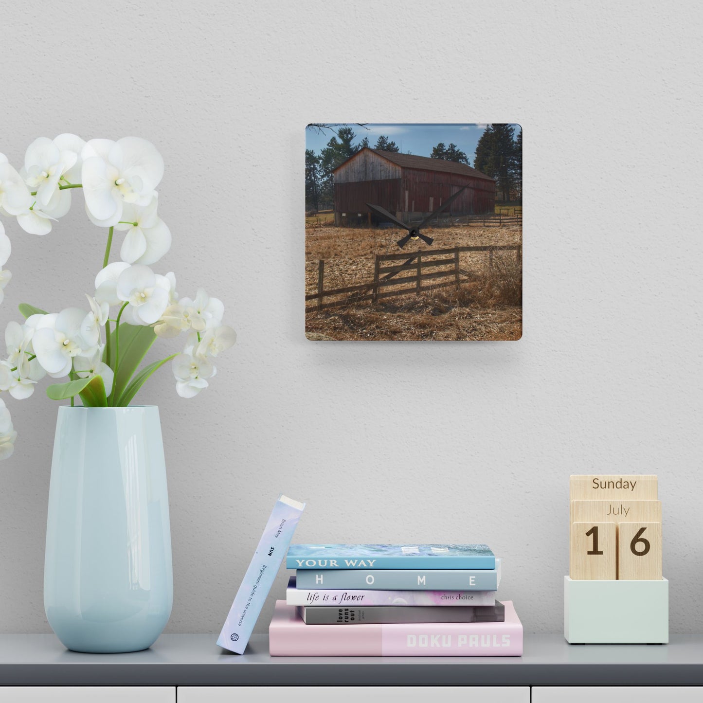 U R There Photography Hough Road Rural Red Rustic Farmhouse Acrylic Analog Wall Clock