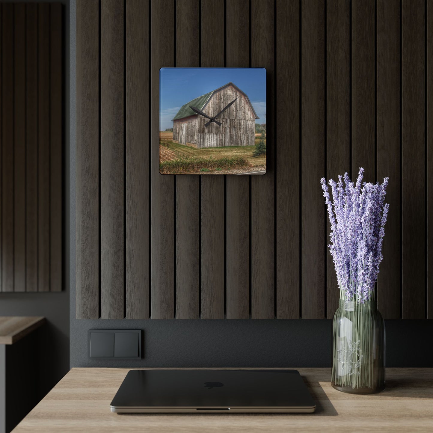 U R There Photography Vassar Road Grey Rustic Farmhouse Acrylic Analog Wall Clock