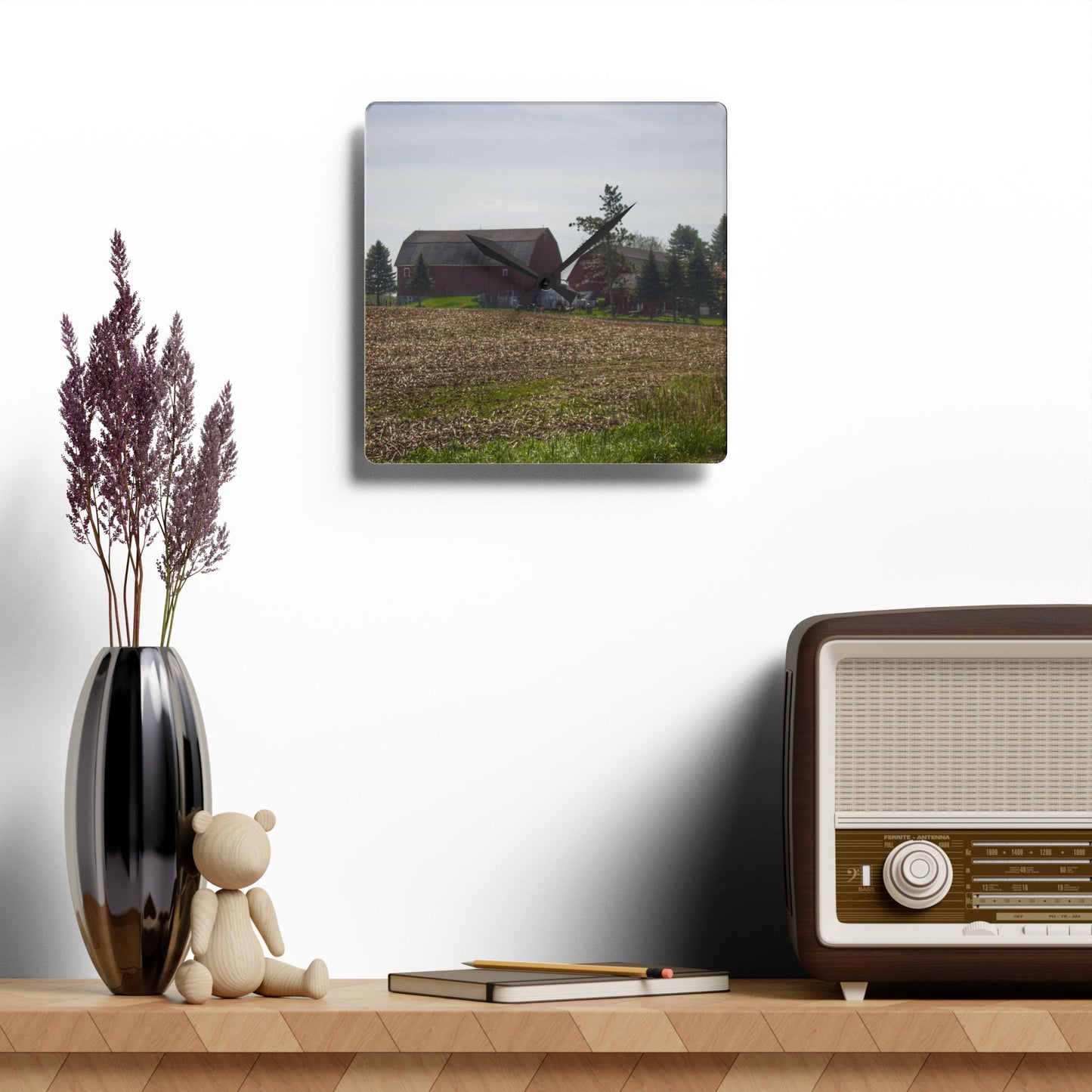 U R There Photography Bishop Road Reds IV Rustic Farmhouse Acrylic Analog Wall Clock