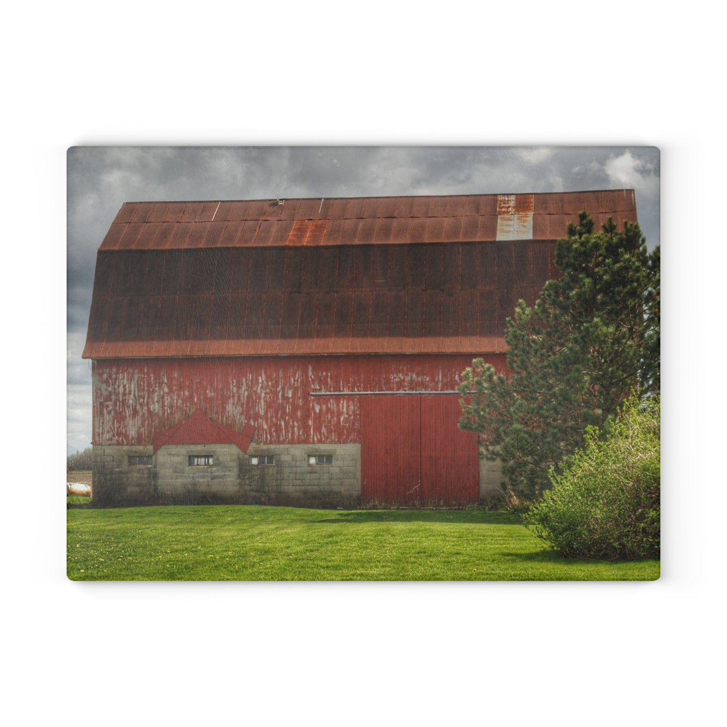 U R There Photography Big Red I Rustic Farmhouse Tempered-Glass Cutting Board