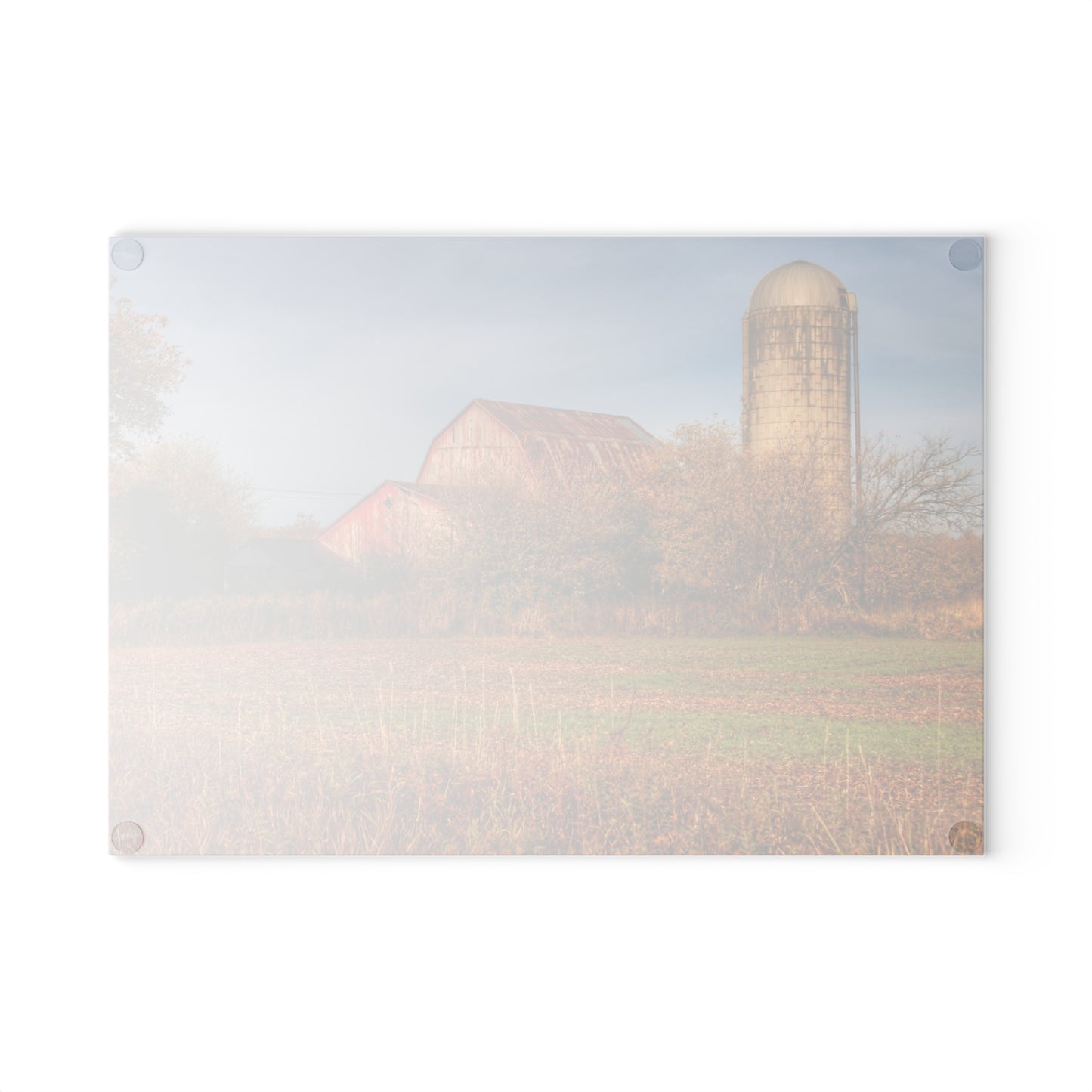 U R There Photography Cade Road Red and Silo Rustic Farmhouse Tempered-Glass Cutting Board