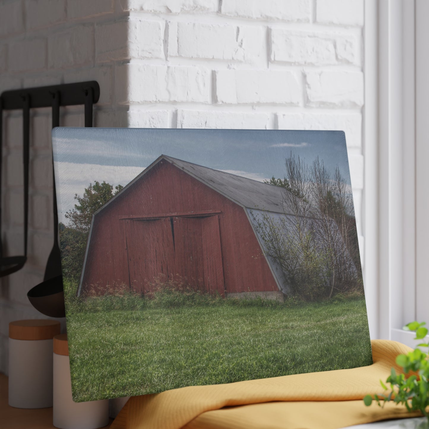 U R There Photography Piersonville Road Red Quonset Rustic Farmhouse Tempered-Glass Cutting Board