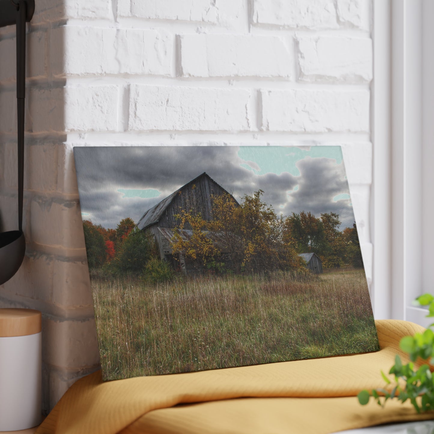 U R There Photography Church Road Grey V Rustic Farmhouse Tempered-Glass Cutting Board