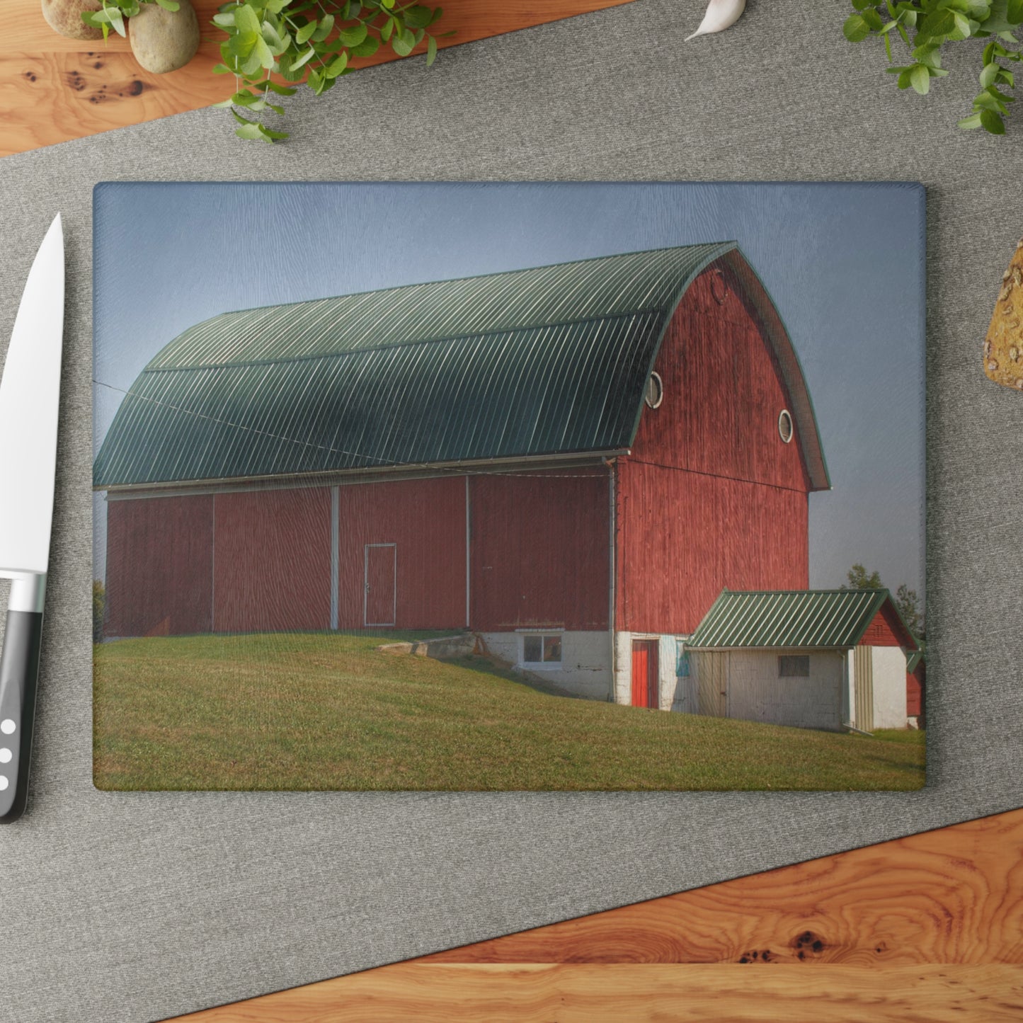 U R There Photography Barnes Road Red I Rustic Farmhouse Tempered-Glass Cutting Board