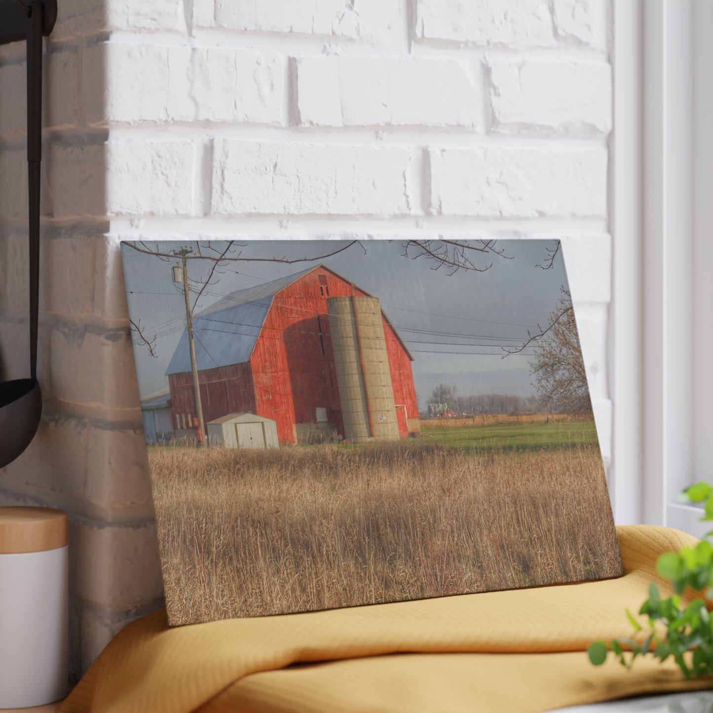 U R There Photography Harrington Road Red and Silo Rustic Farmhouse Tempered-Glass Cutting Board