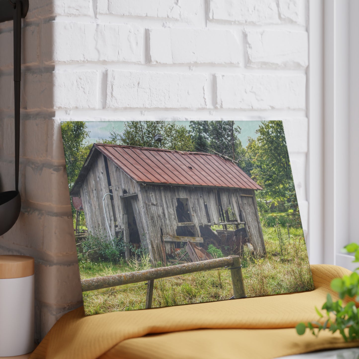 U R There Photography Silverwood Rusted Grey Shack Rustic Farmhouse Tempered-Glass Cutting Board