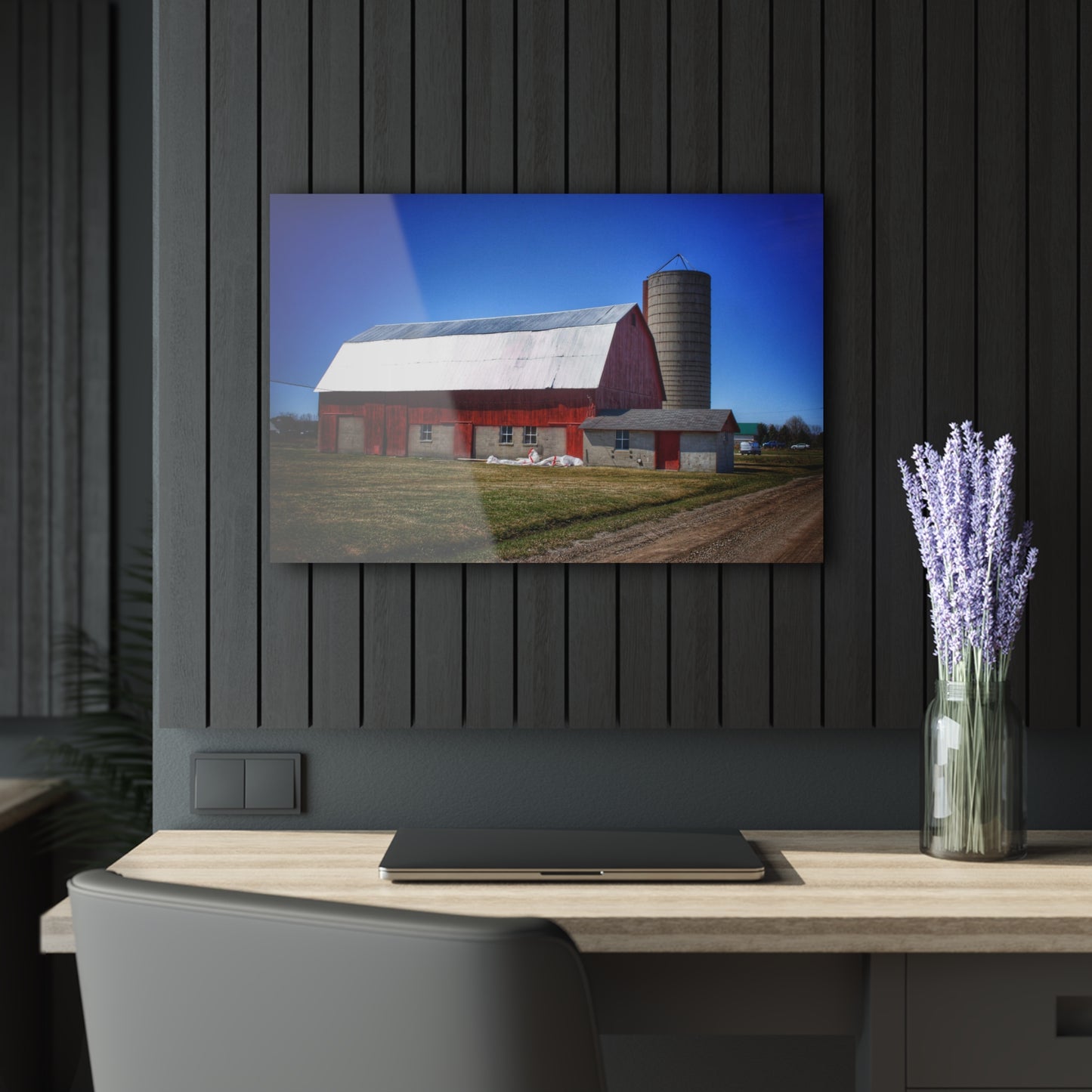 U R There Photography Burt Road Red and Silo Rustic Farmhouse Acrylic Wall Print