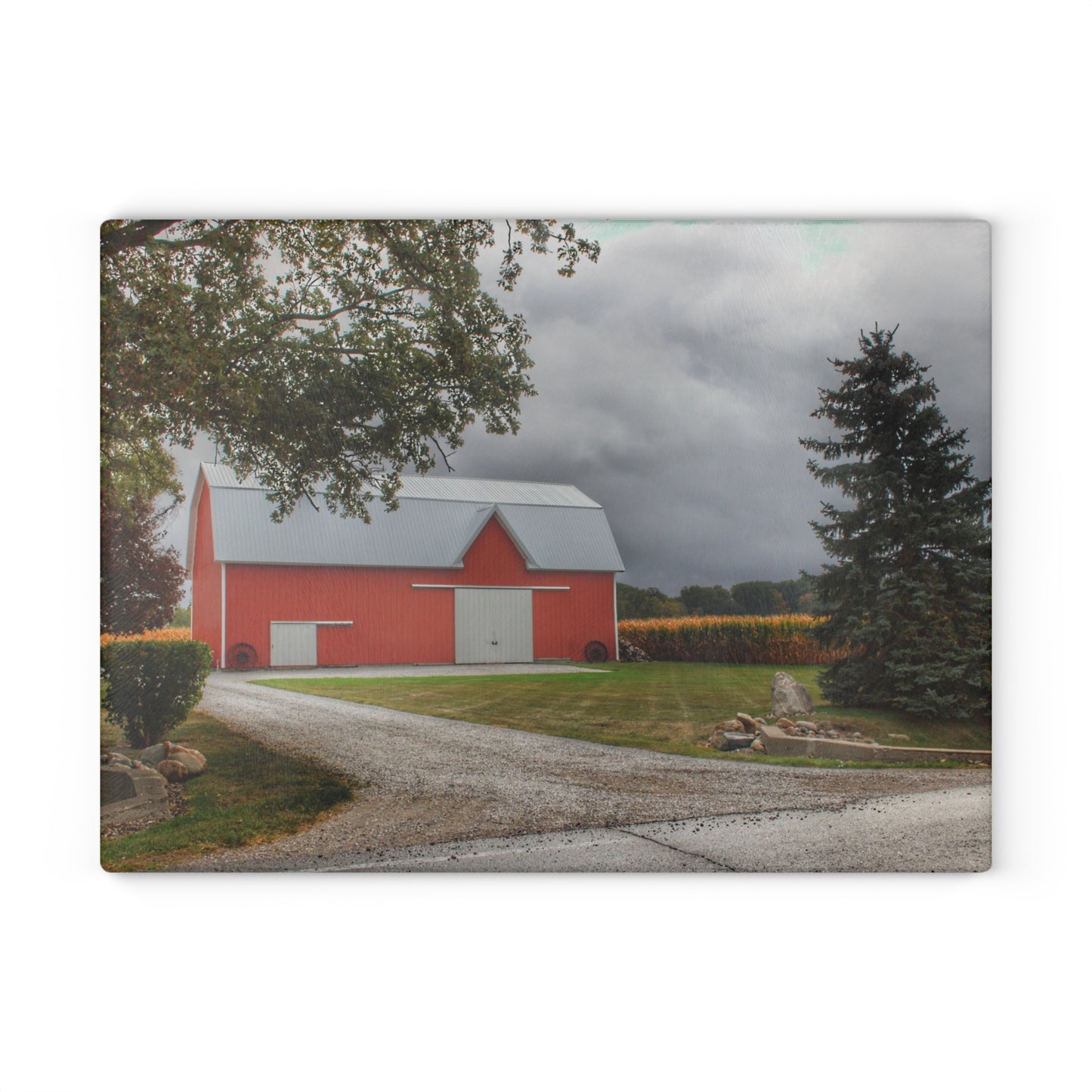 U R There Photography Richville Road Red Rustic Farmhouse Tempered-Glass Cutting Board