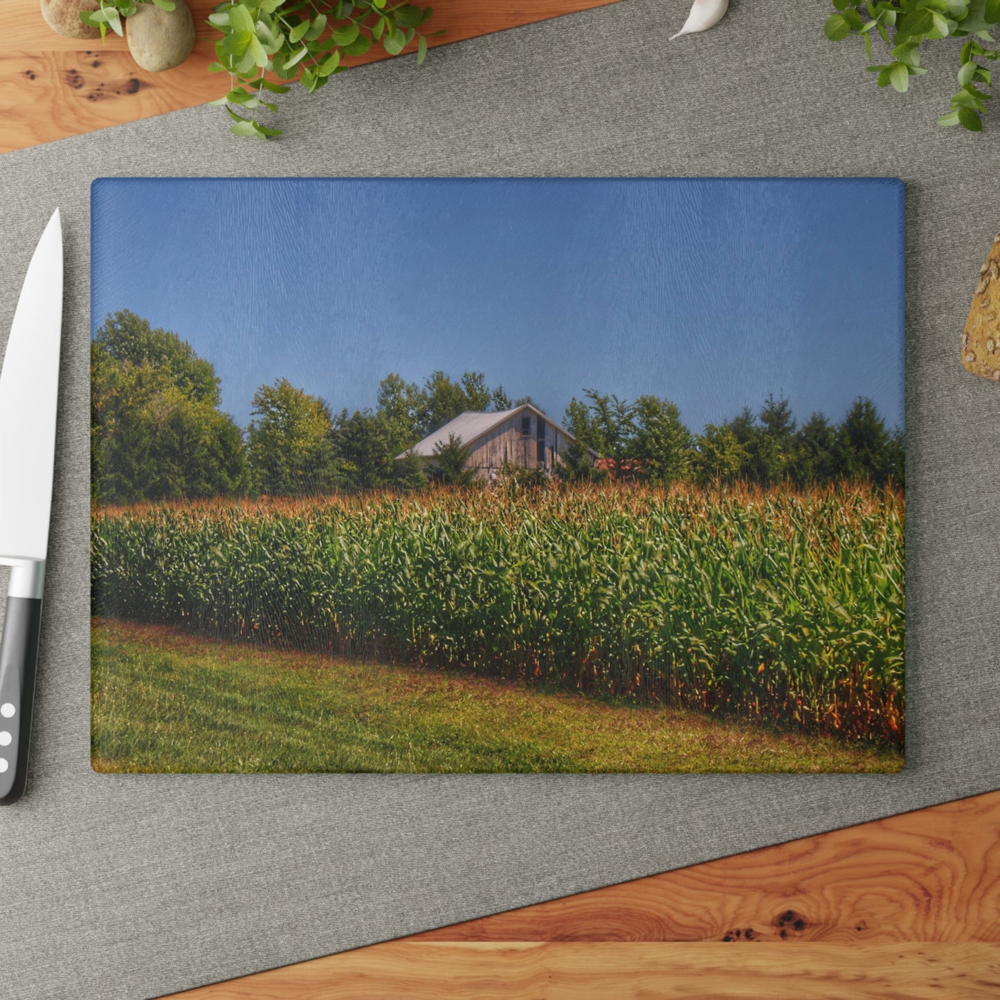 U R There Photography Beyond the Corn on Birch Run Road Rustic Farmhouse Tempered-Glass Cutting Board