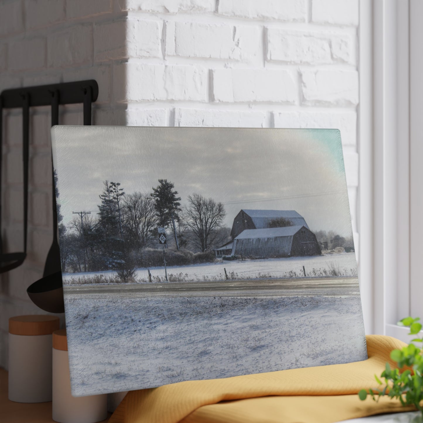U R There Photography Otter Lake Road Greys Rustic Farmhouse Tempered-Glass Cutting Board