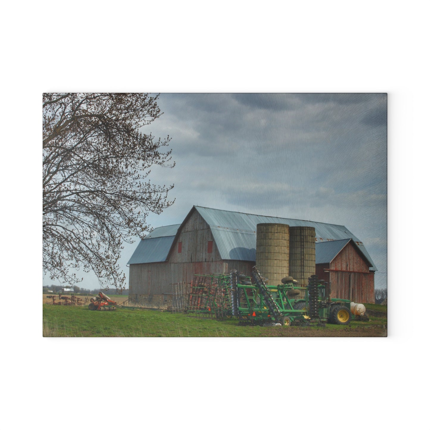 U R There Photography Snover Road Red I Rustic Farmhouse Tempered-Glass Cutting Board