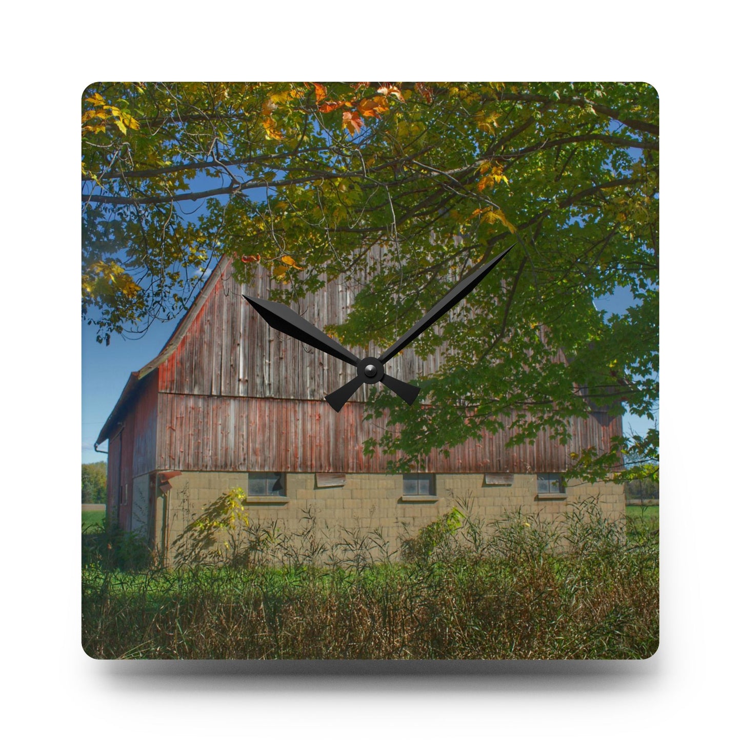 U R There Photography Byington Road Red I Rustic Farmhouse Acrylic Analog Wall Clock