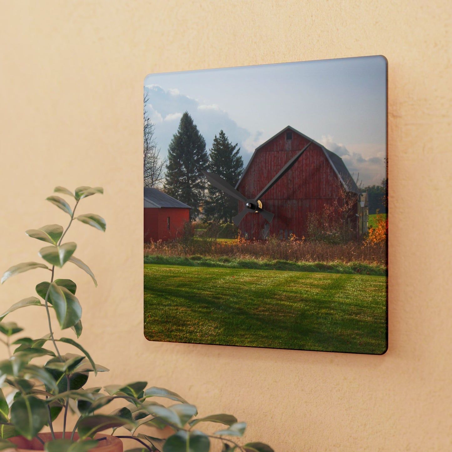 U R There Photography Invitational Drive Red Rustic Farmhouse Acrylic Analog Wall Clock