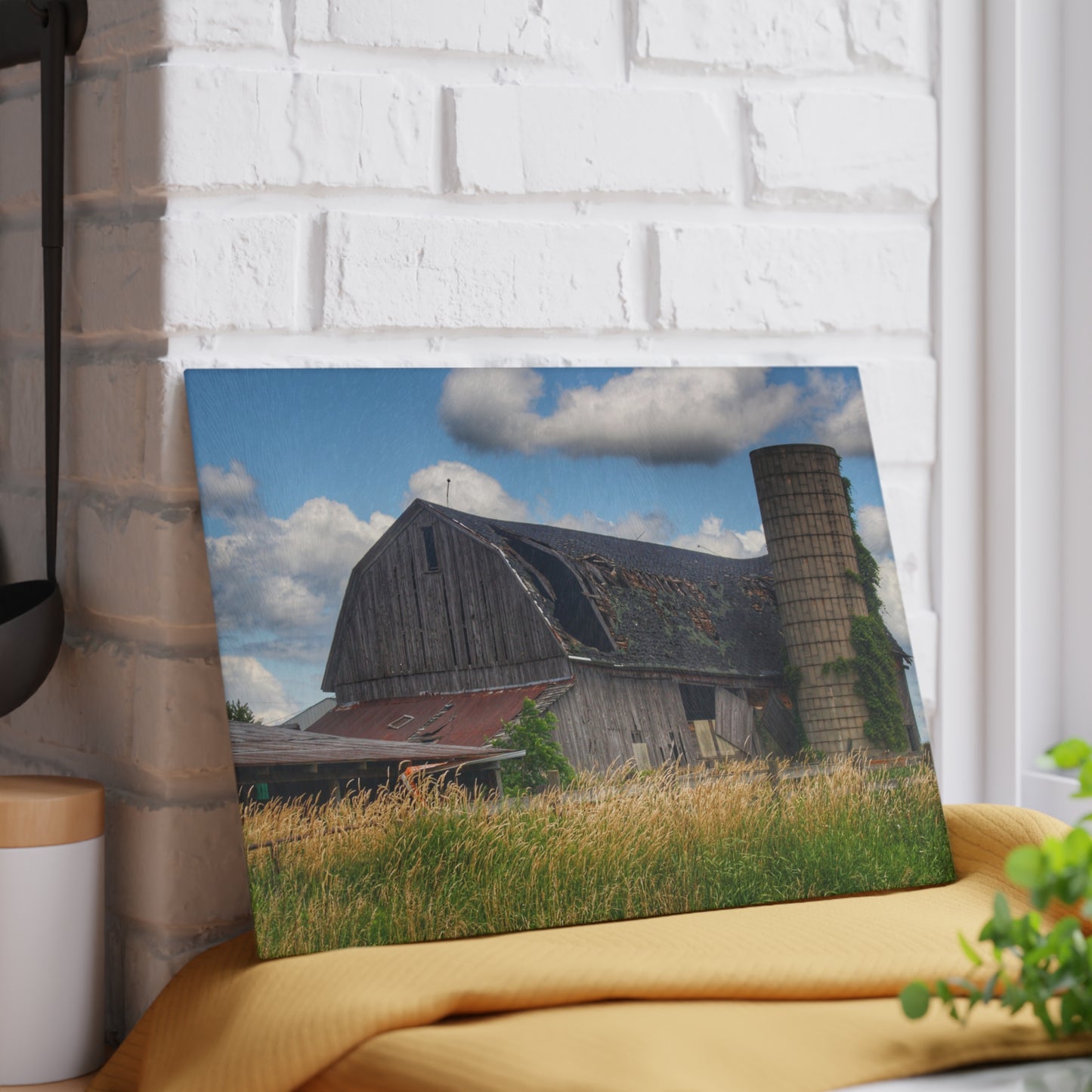 U R There Photography Millington Forgotten Grey Rustic Farmhouse Tempered-Glass Cutting Board