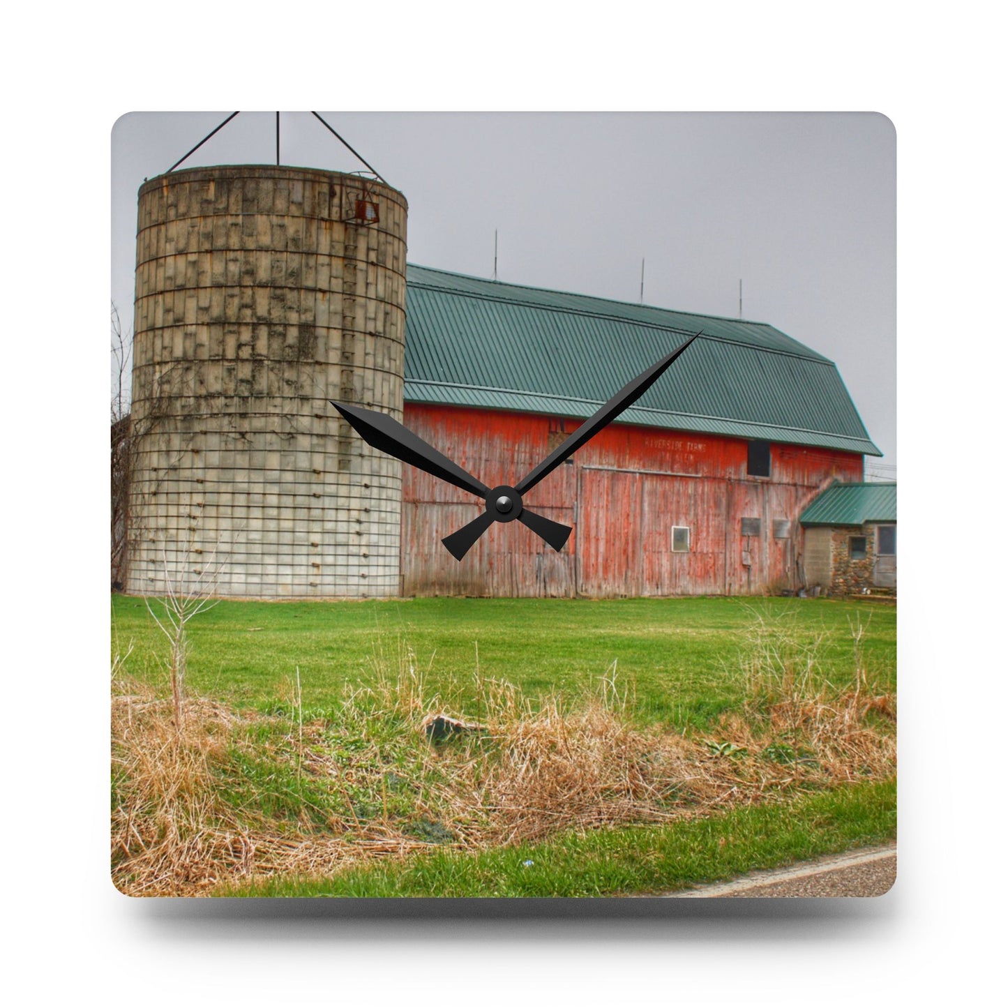 U R There Photography Plumb Creek Road Red I Rustic Farmhouse Acrylic Analog Wall Clock