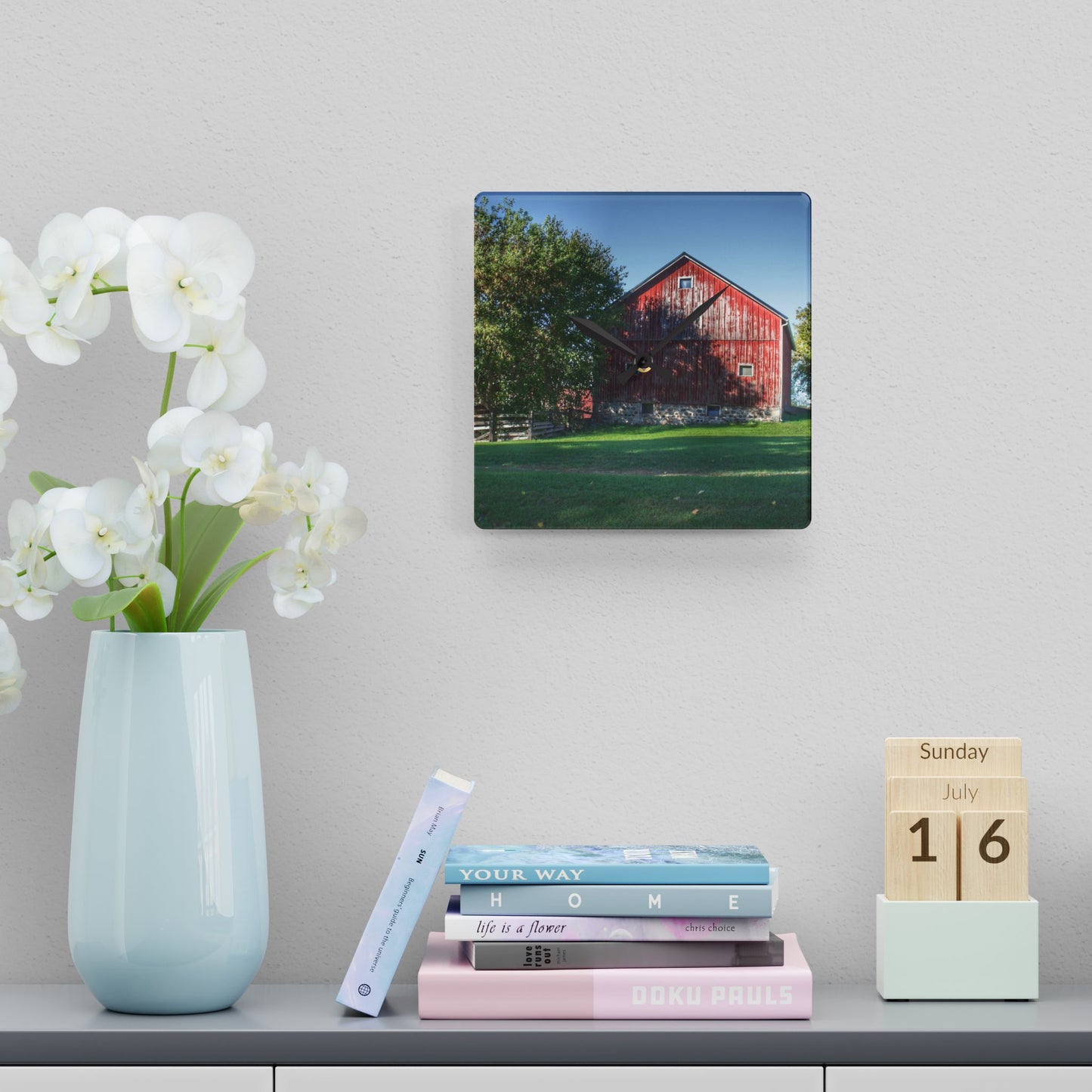 U R There Photography Five Lakes Red III Rustic Farmhouse Acrylic Analog Wall Clock