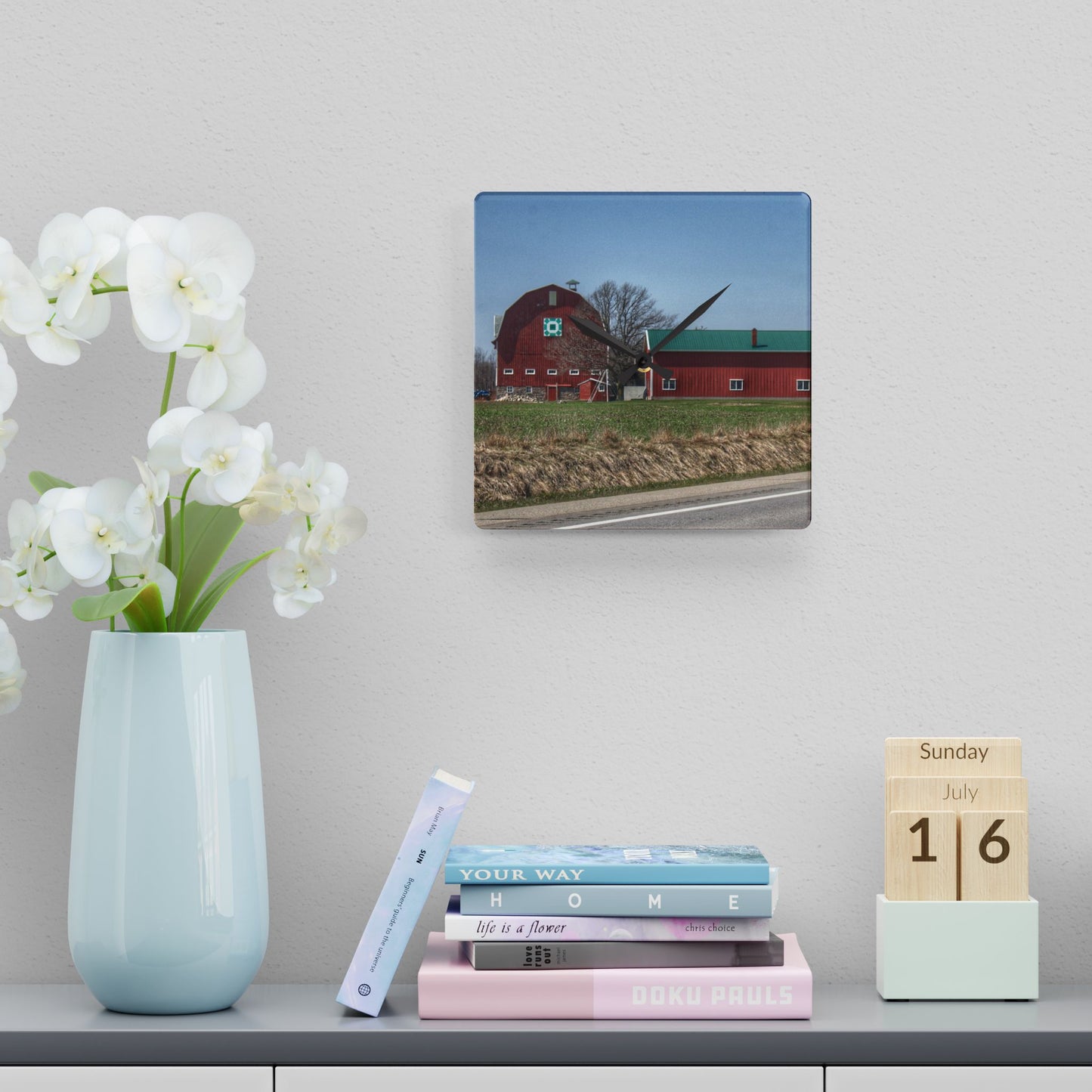 U R There Photography M-15 Quilted Red Rustic Farmhouse Acrylic Analog Wall Clock