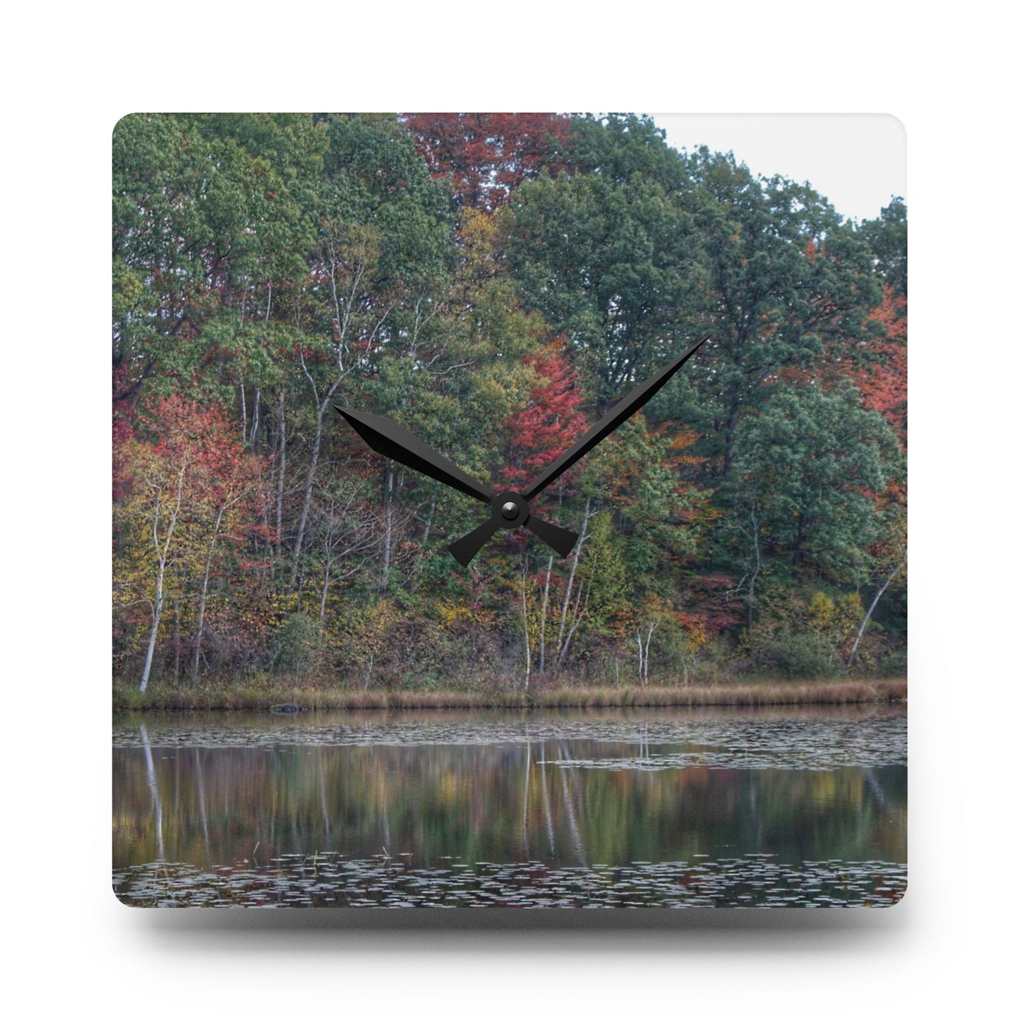 U R There Photography Fall on Murphy Lake IV Rustic Farmhouse Acrylic Analog Wall Clock