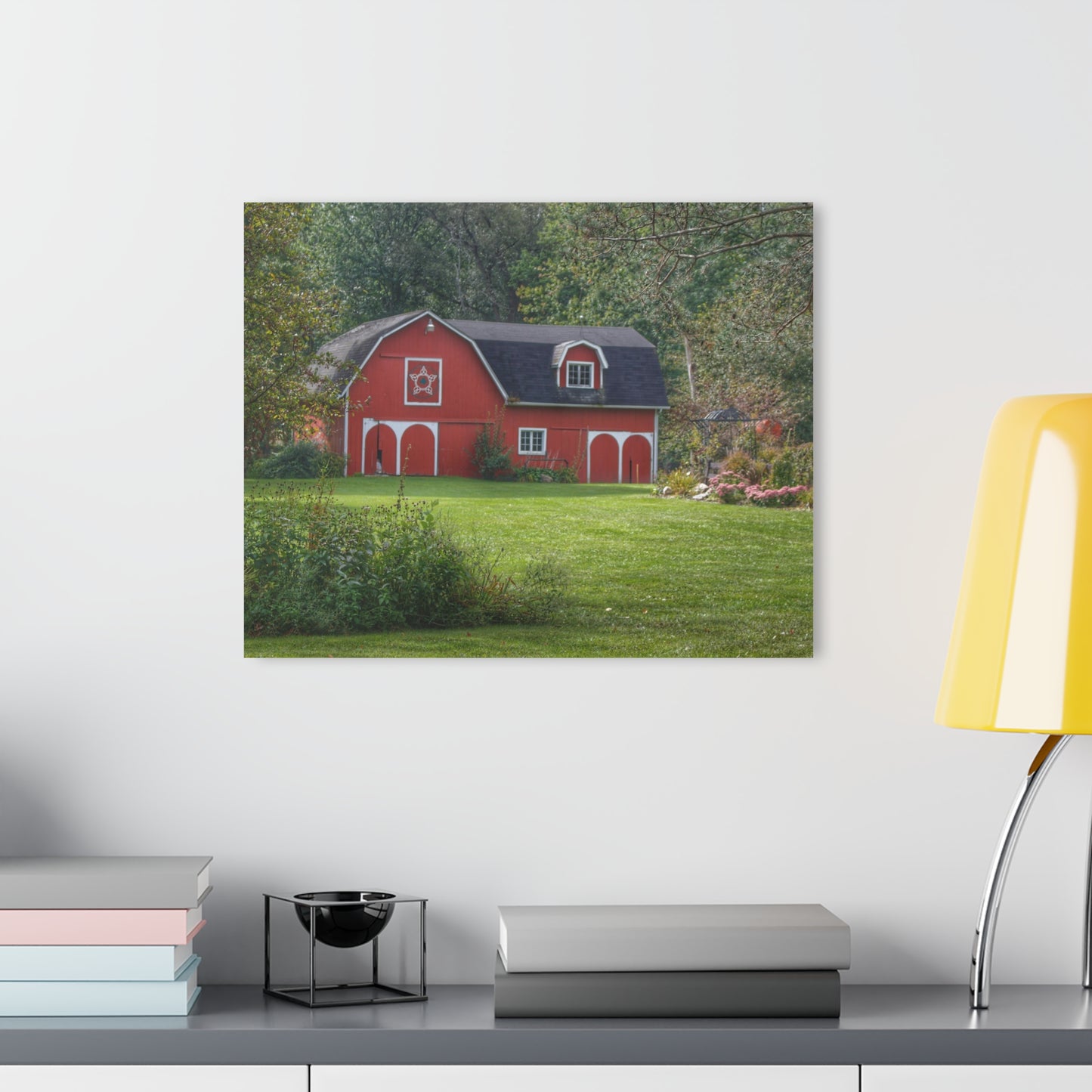 U R There Photography Charming Red Rustic Farmhouse Acrylic Wall Print