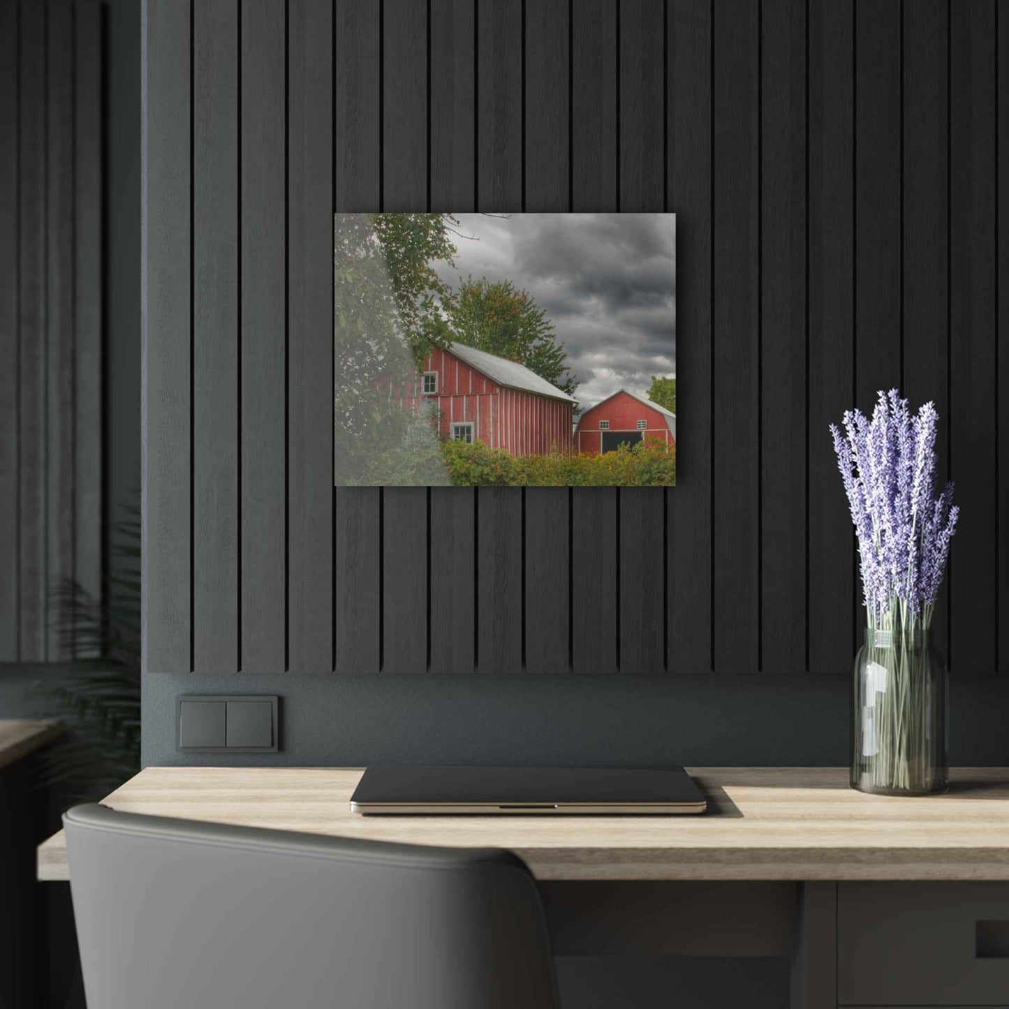 U R There Photography Pinstripe Barn and Buddy I Rustic Farmhouse Acrylic Wall Print