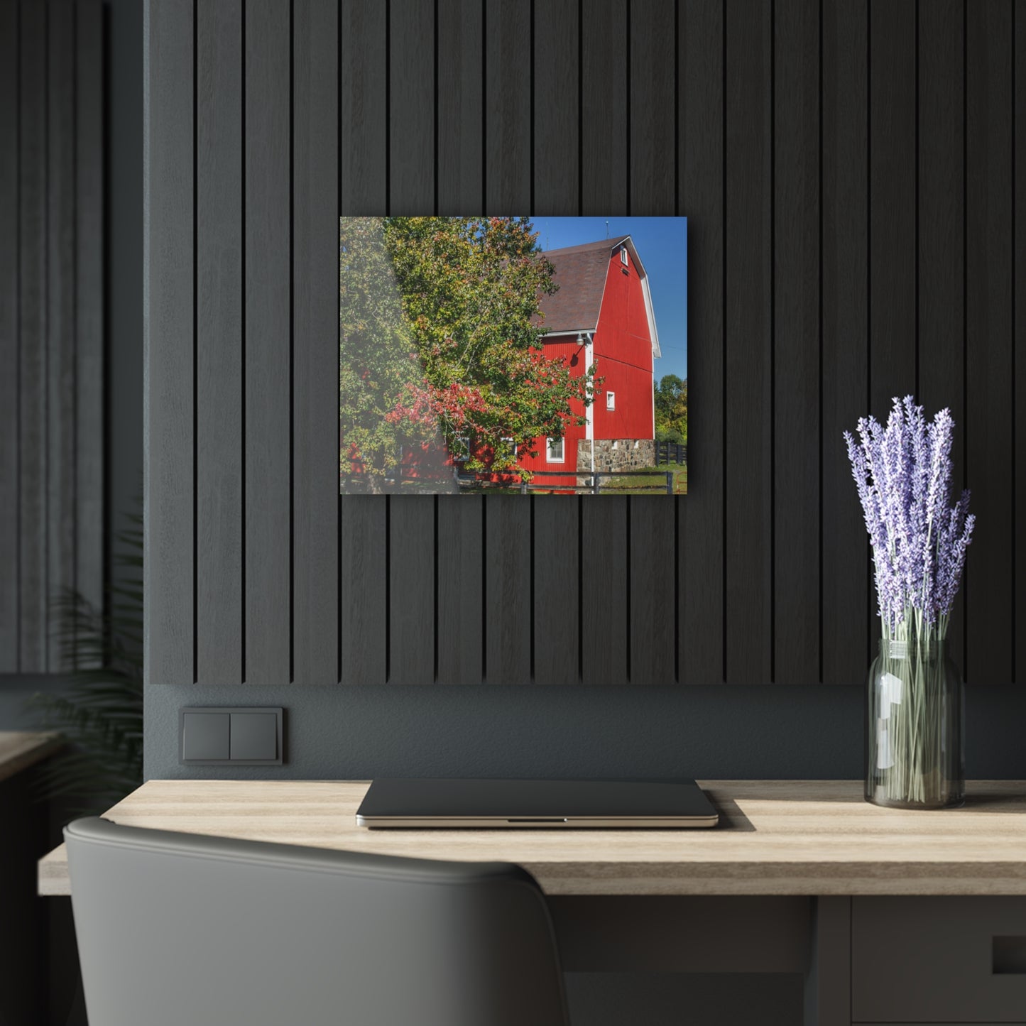 U R There Photography Oakwood Road Red Rustic Farmhouse Acrylic Wall Print