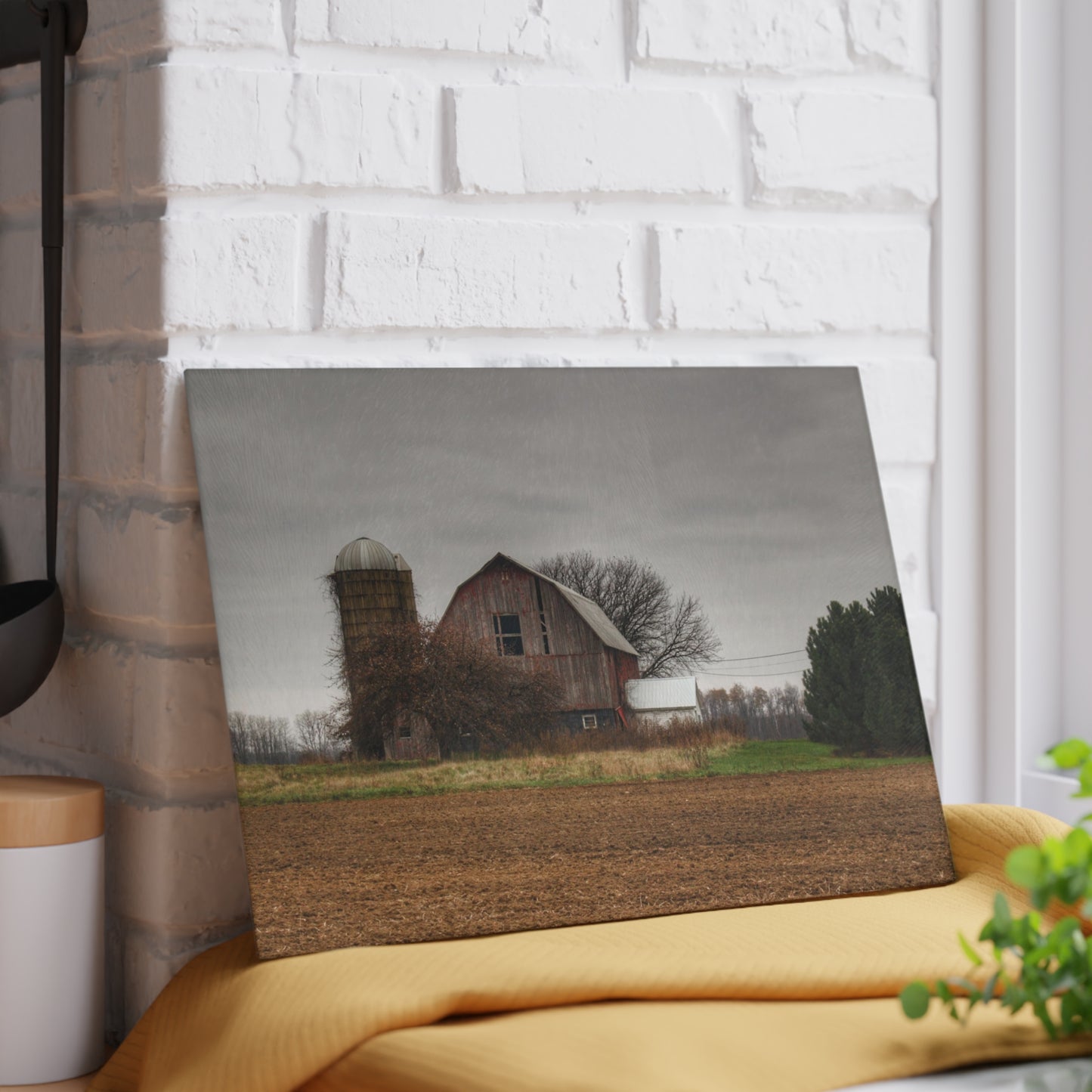 U R There Photography Reinelt Road Red Rustic Farmhouse Tempered-Glass Cutting Board 8"x 11"