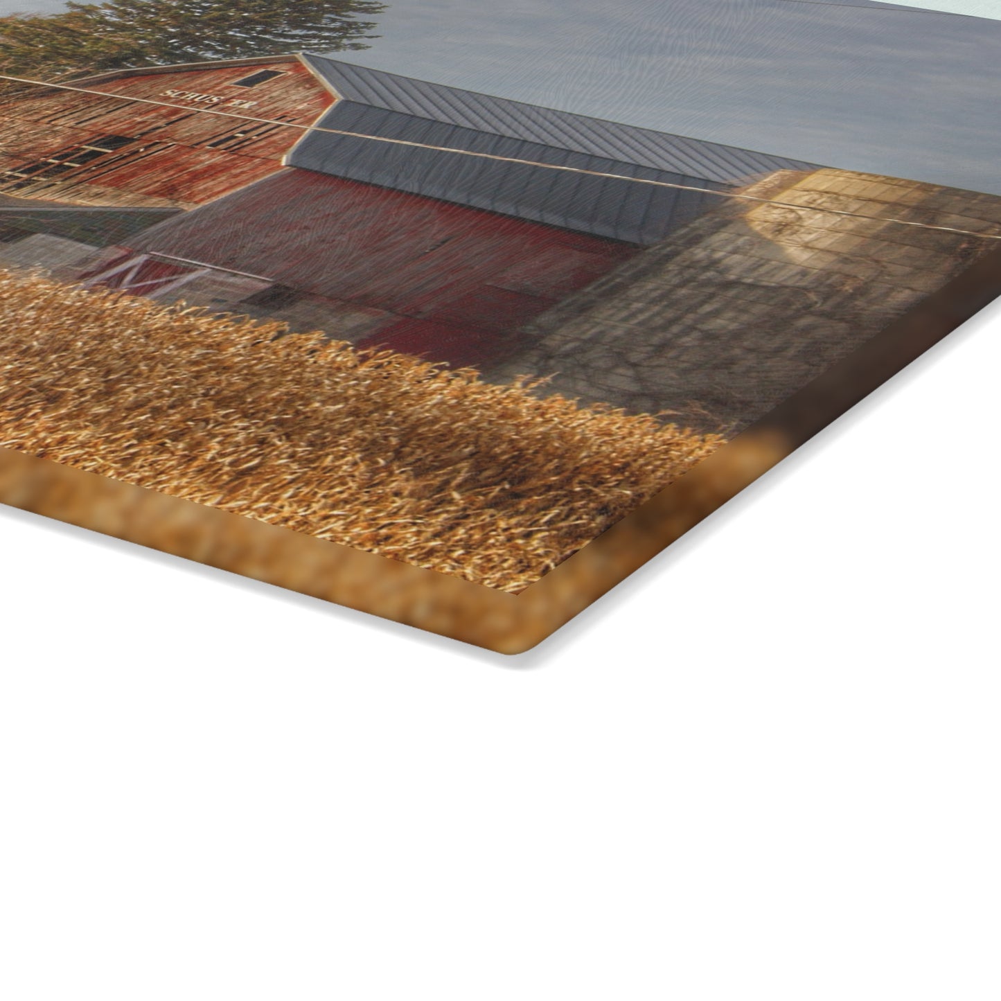 U R There Photography Otter Lake Road Red I Rustic Farmhouse Tempered-Glass Cutting Board