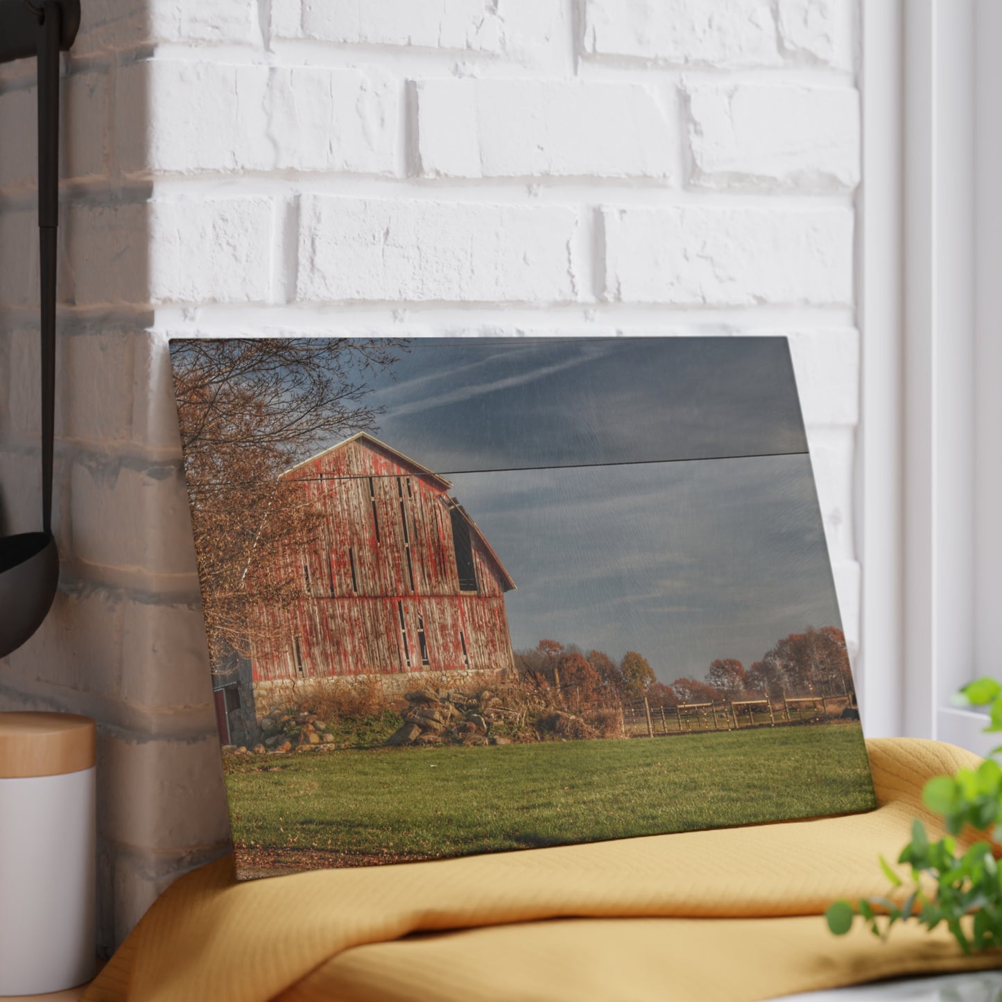 U R There Photography Marathon Road Red Cow Barn Rustic Farmhouse Tempered-Glass Cutting Board